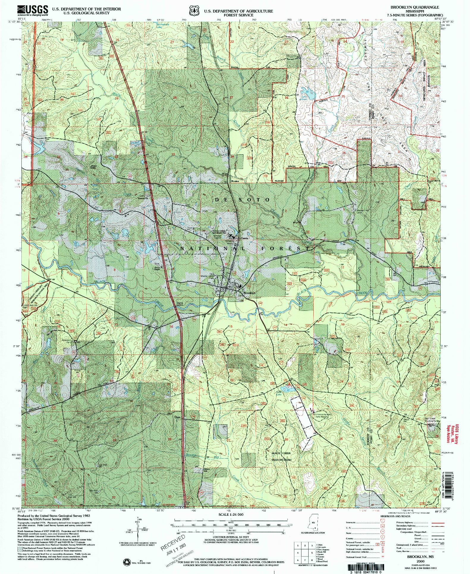 USGS 1:24000-SCALE QUADRANGLE FOR BROOKLYN, MS 2000