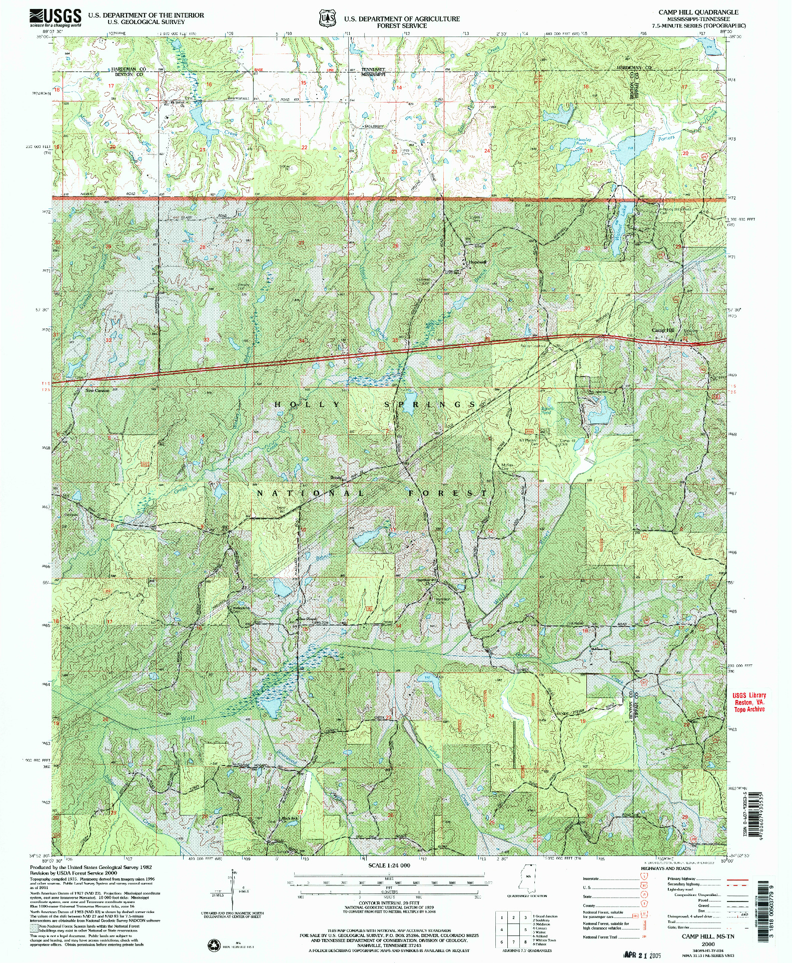 USGS 1:24000-SCALE QUADRANGLE FOR CAMP HILL, MS 2000
