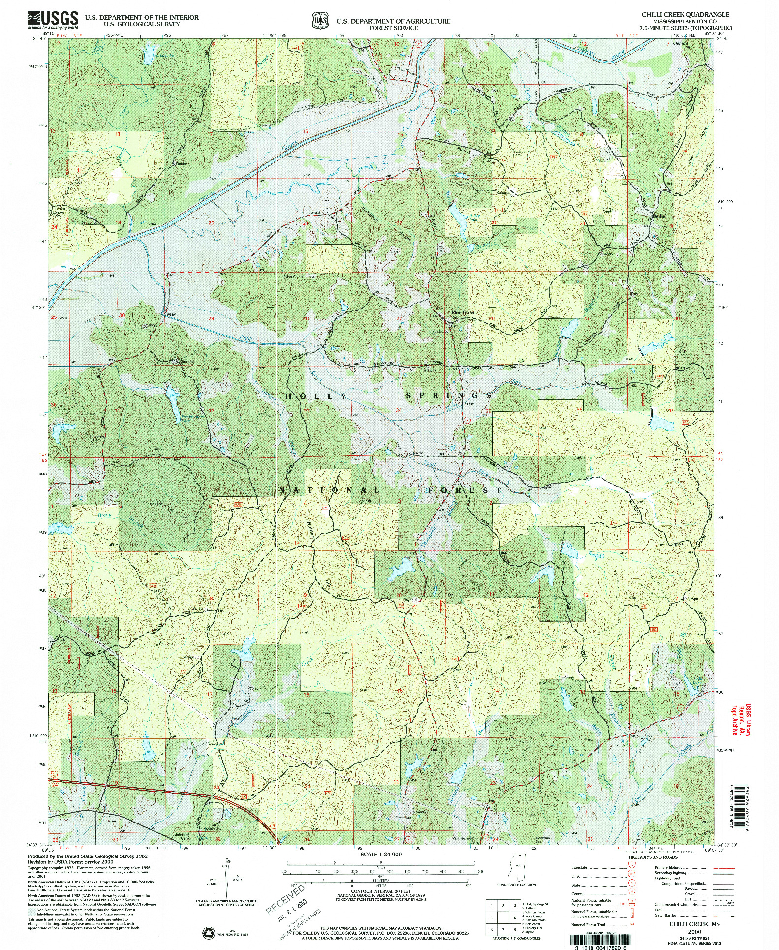 USGS 1:24000-SCALE QUADRANGLE FOR CHILLI CREEK, MS 2000