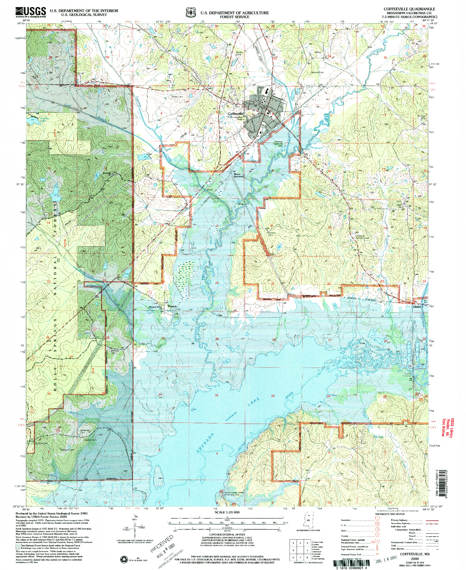 USGS 1:24000-SCALE QUADRANGLE FOR COFFEEVILLE, MS 2000