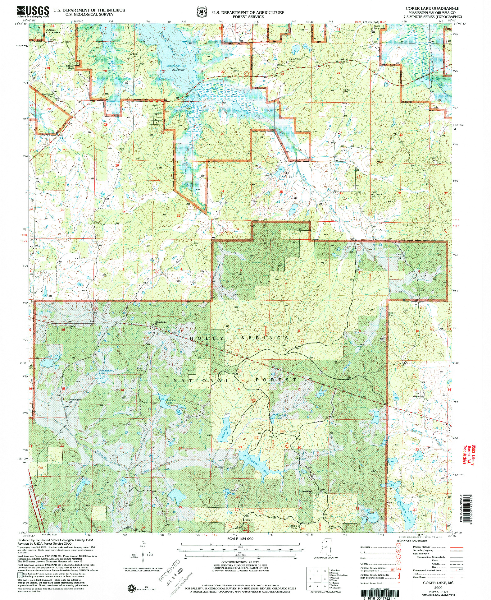 USGS 1:24000-SCALE QUADRANGLE FOR COKER LAKE, MS 2000