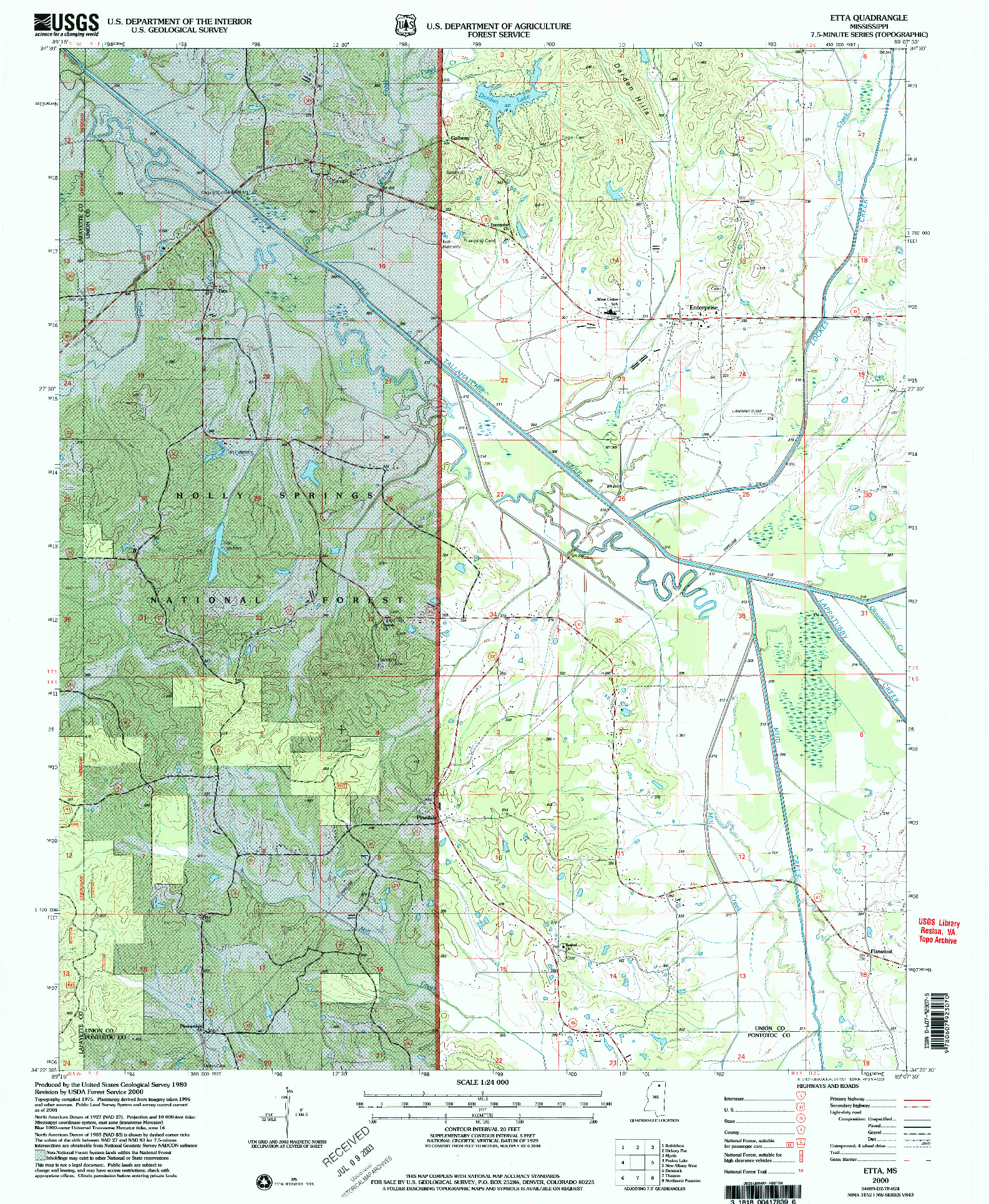 USGS 1:24000-SCALE QUADRANGLE FOR ETTA, MS 2000