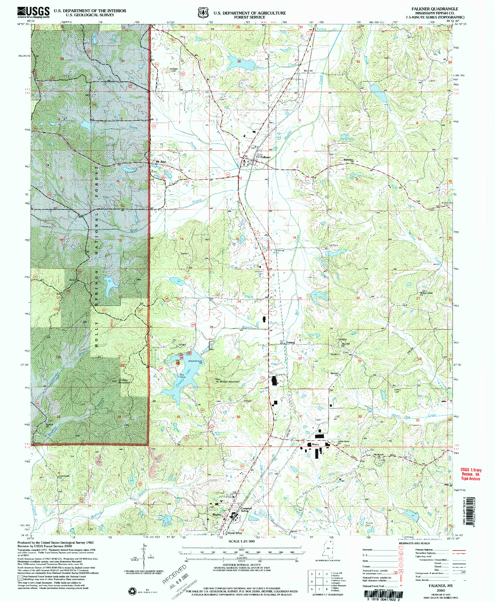 USGS 1:24000-SCALE QUADRANGLE FOR FALKNER, MS 2000