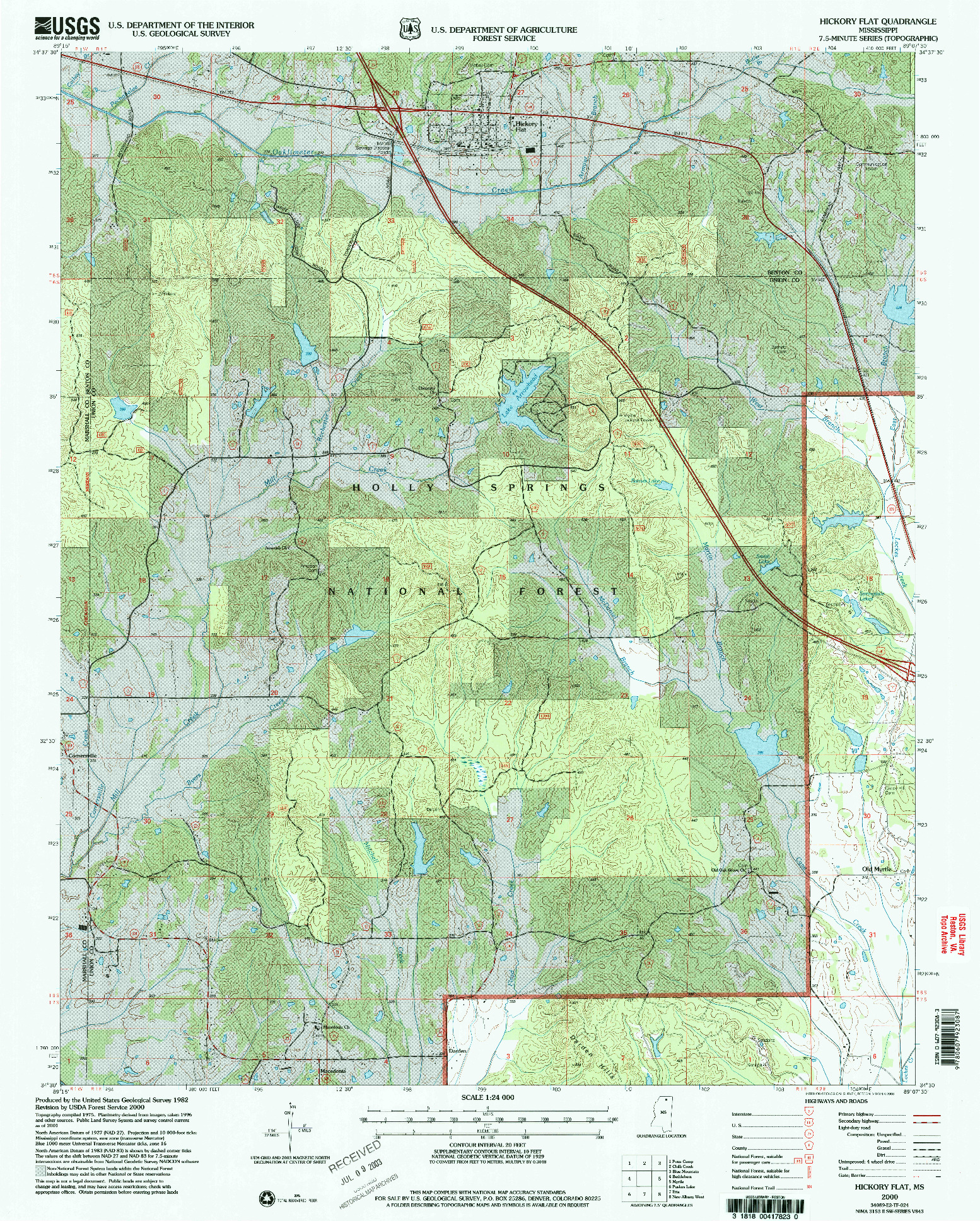 USGS 1:24000-SCALE QUADRANGLE FOR HICKORY FLAT, MS 2000