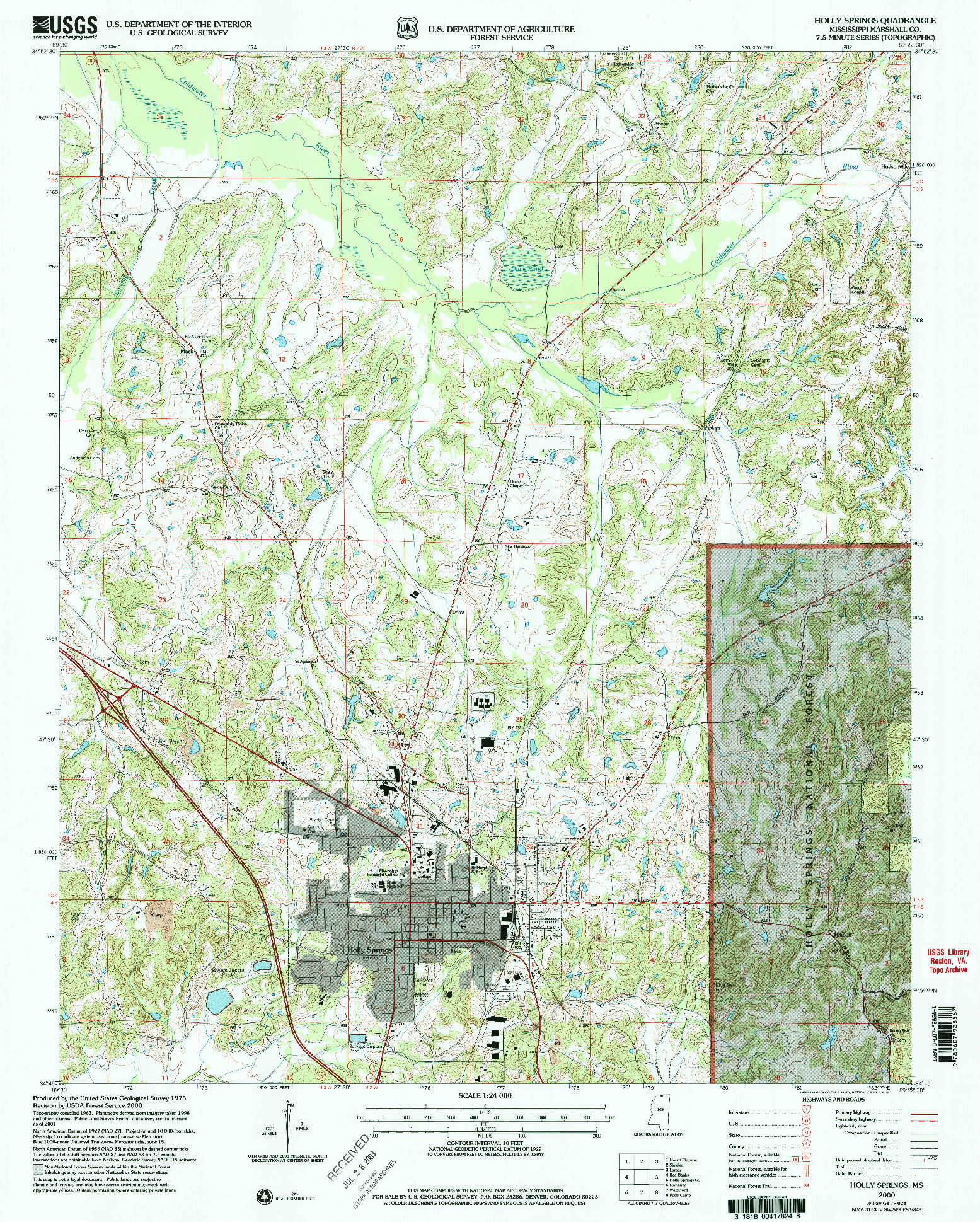 USGS 1:24000-SCALE QUADRANGLE FOR HOLLY SPRINGS, MS 2000