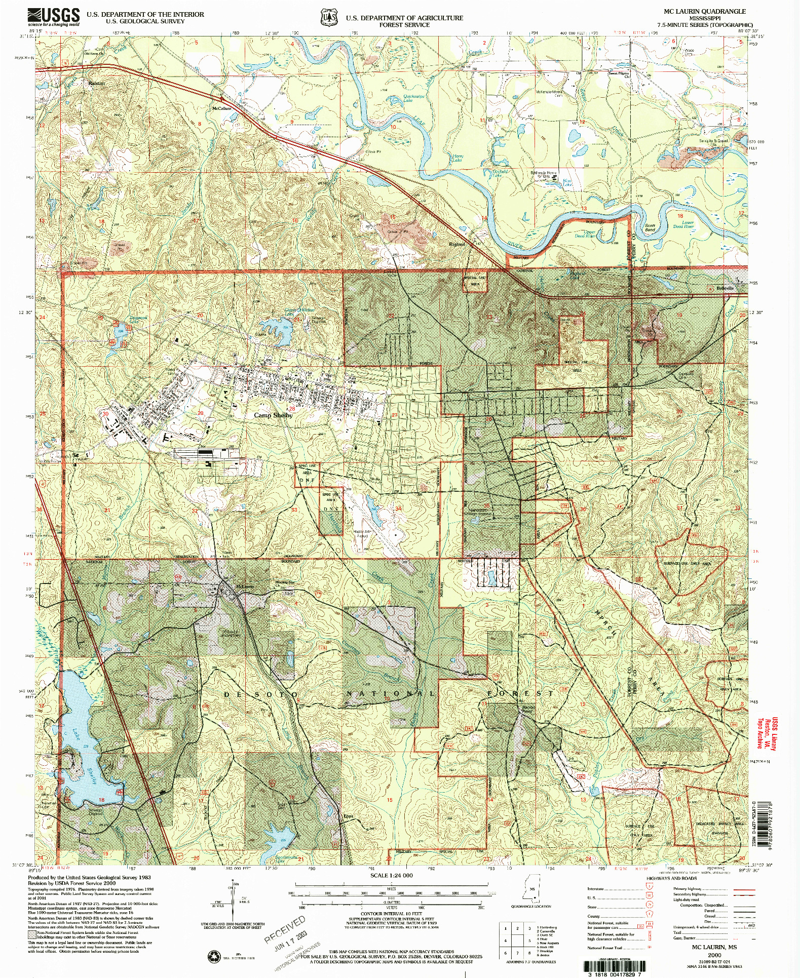 USGS 1:24000-SCALE QUADRANGLE FOR MCLAURIN, MS 2000