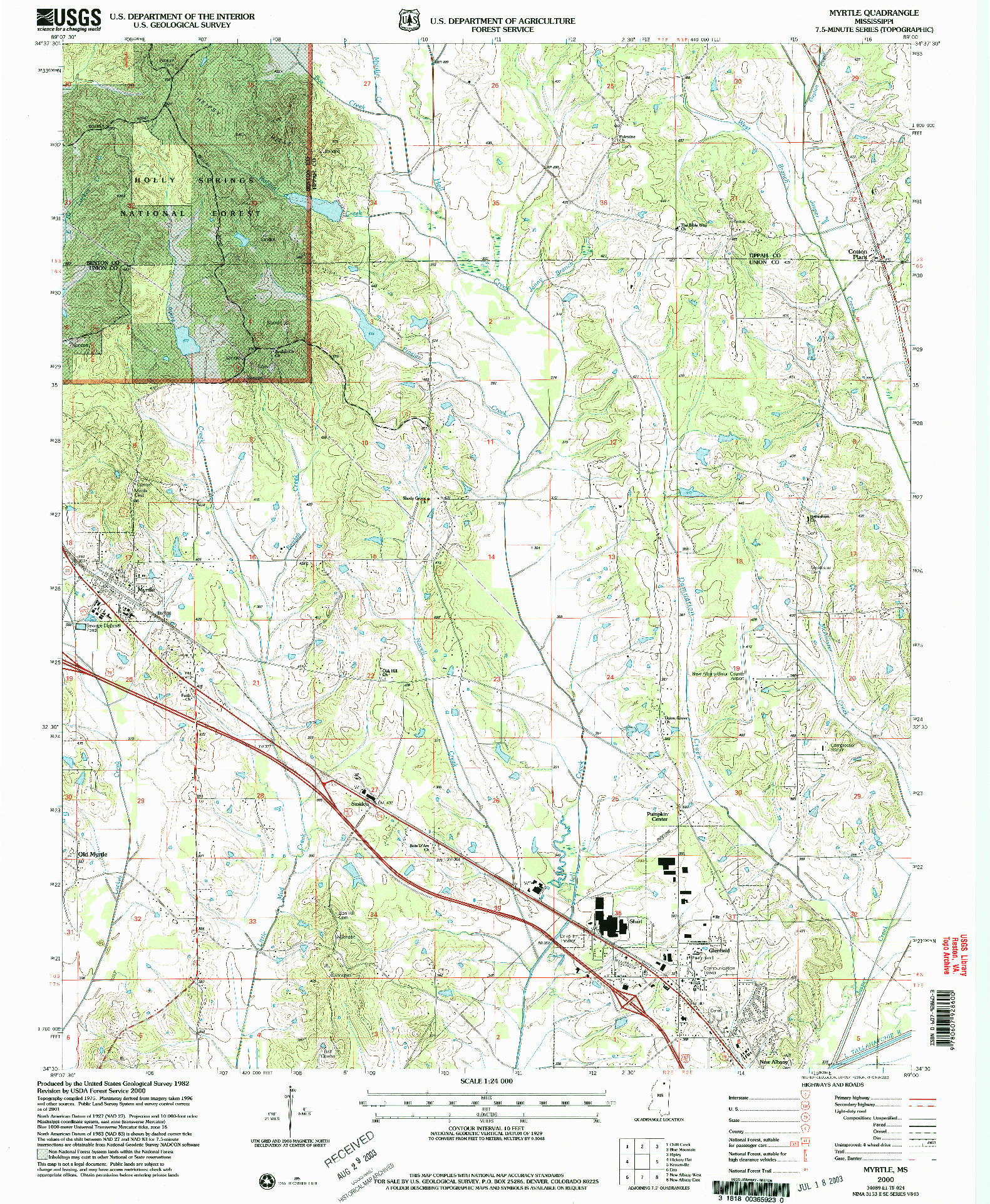 USGS 1:24000-SCALE QUADRANGLE FOR MYRTLE, MS 2000