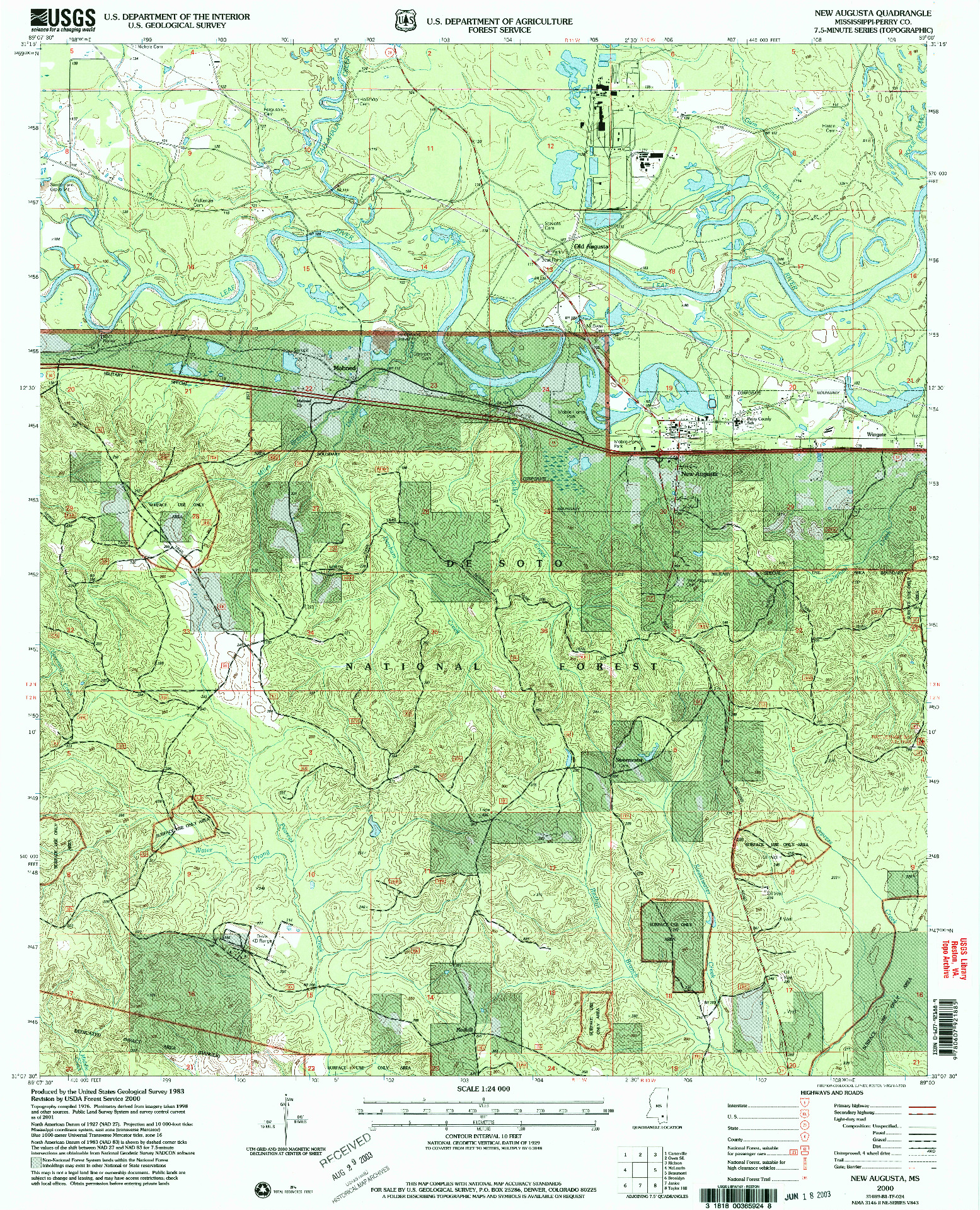 USGS 1:24000-SCALE QUADRANGLE FOR NEW AUGUSTA, MS 2000