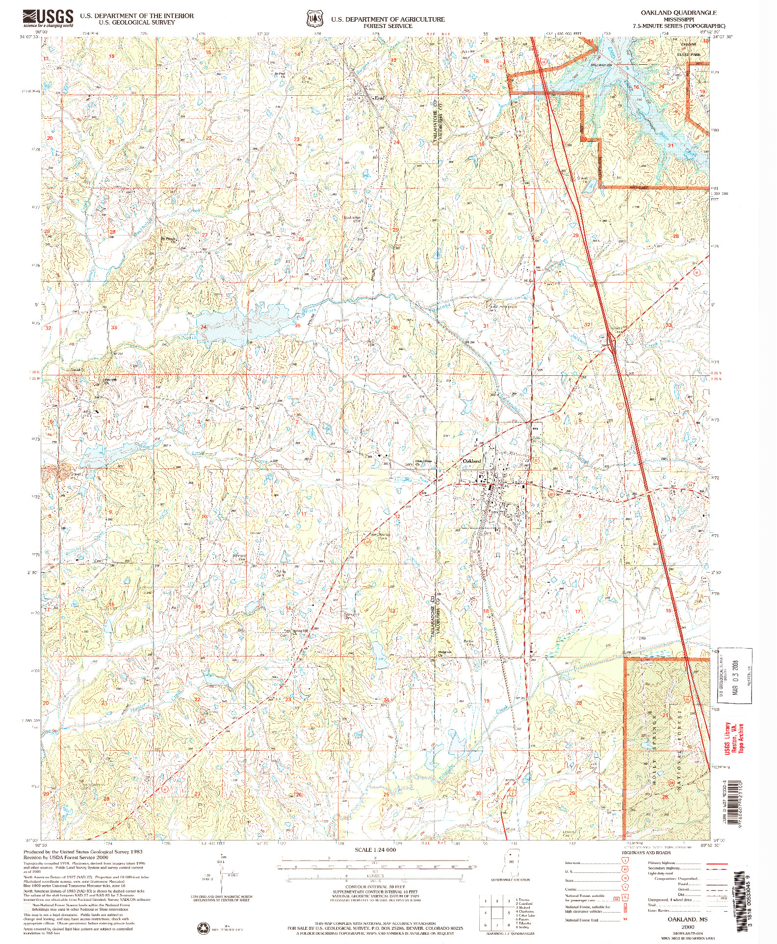 USGS 1:24000-SCALE QUADRANGLE FOR OAKLAND, MS 2000