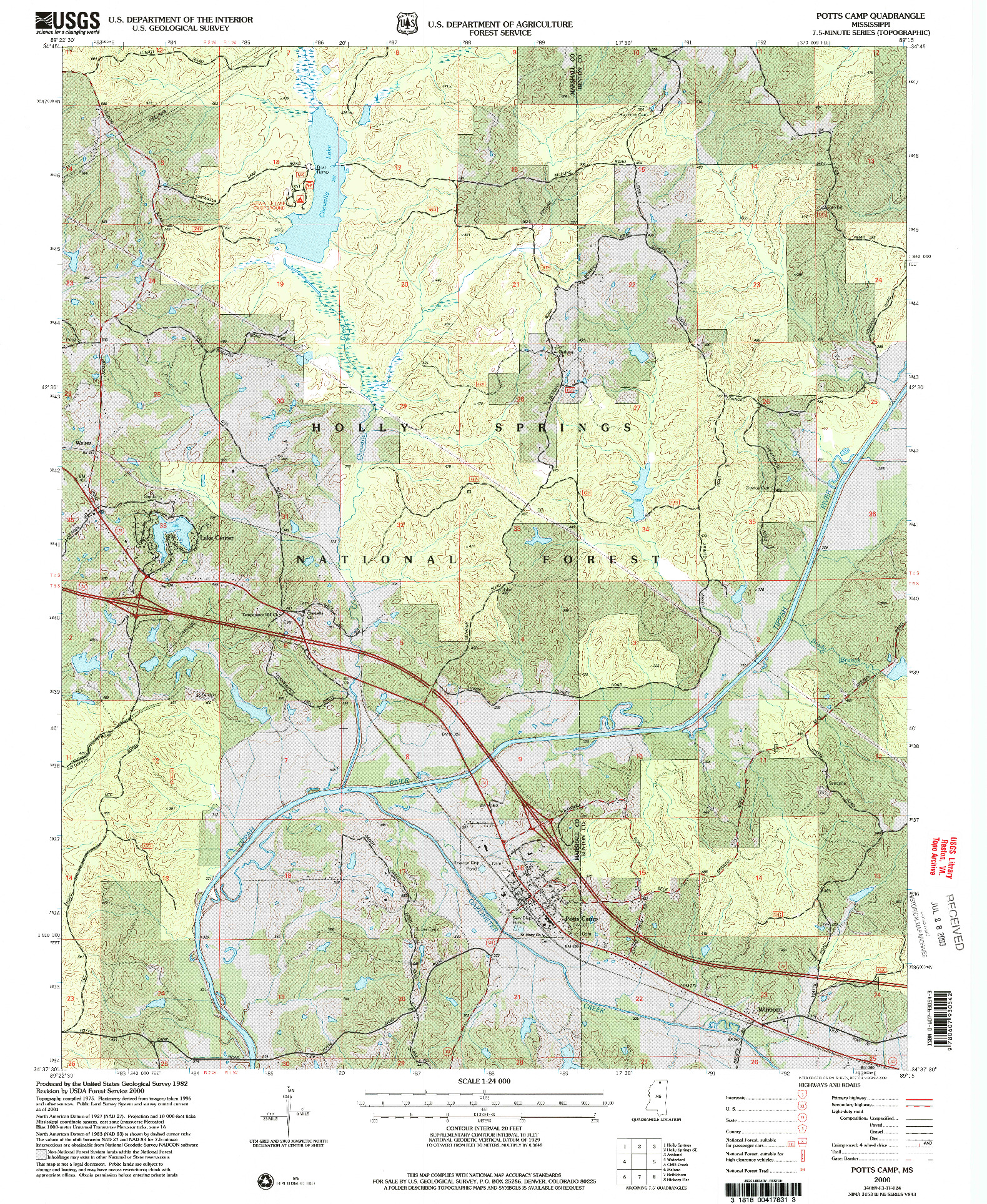 USGS 1:24000-SCALE QUADRANGLE FOR POTTS CAMP, MS 2000
