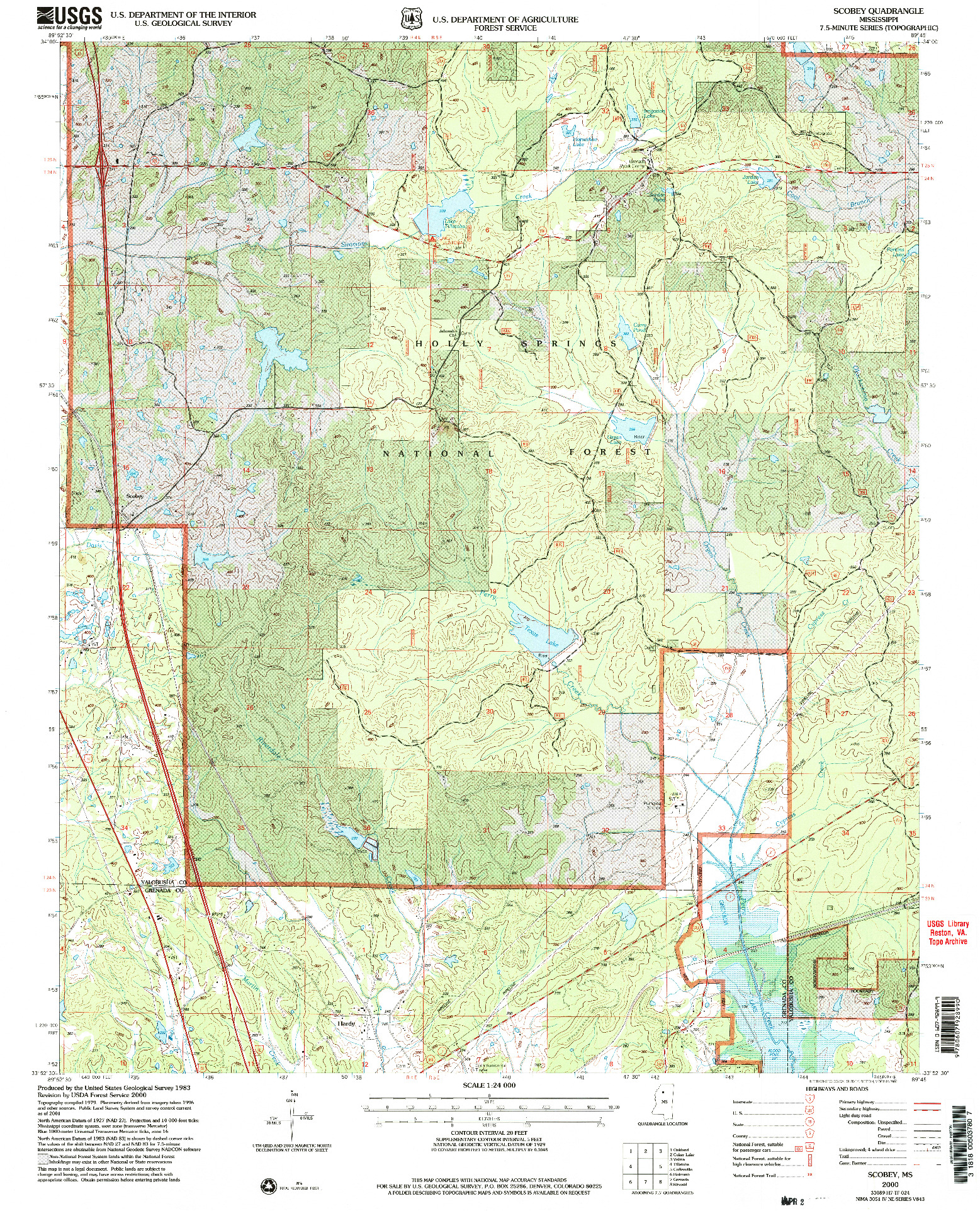 USGS 1:24000-SCALE QUADRANGLE FOR SCOBEY, MS 2000