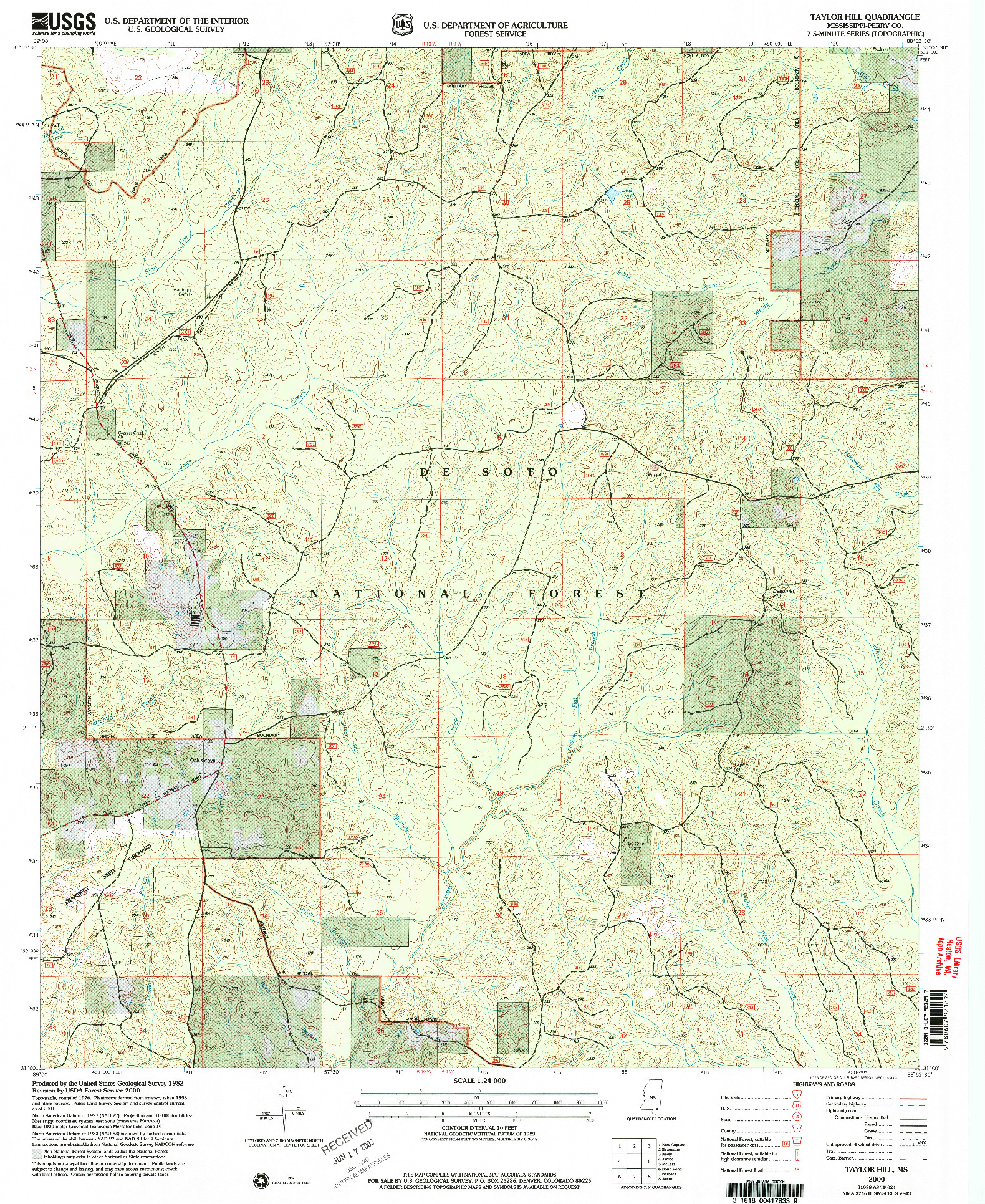 USGS 1:24000-SCALE QUADRANGLE FOR TAYLOR HILL, MS 2000
