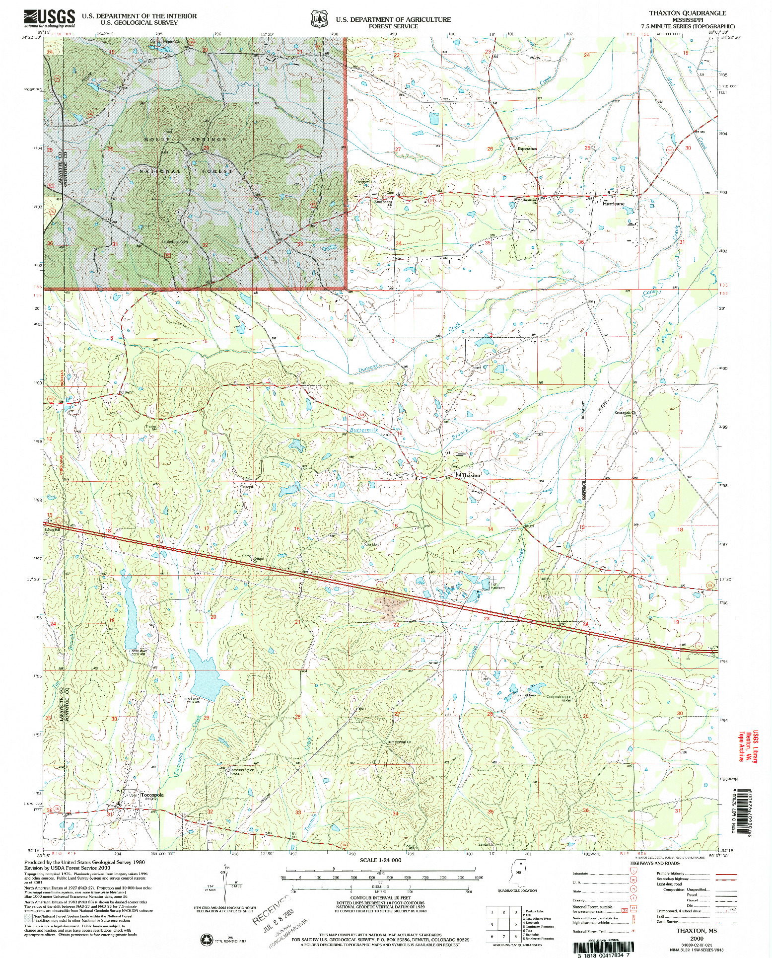 USGS 1:24000-SCALE QUADRANGLE FOR THAXTON, MS 2000