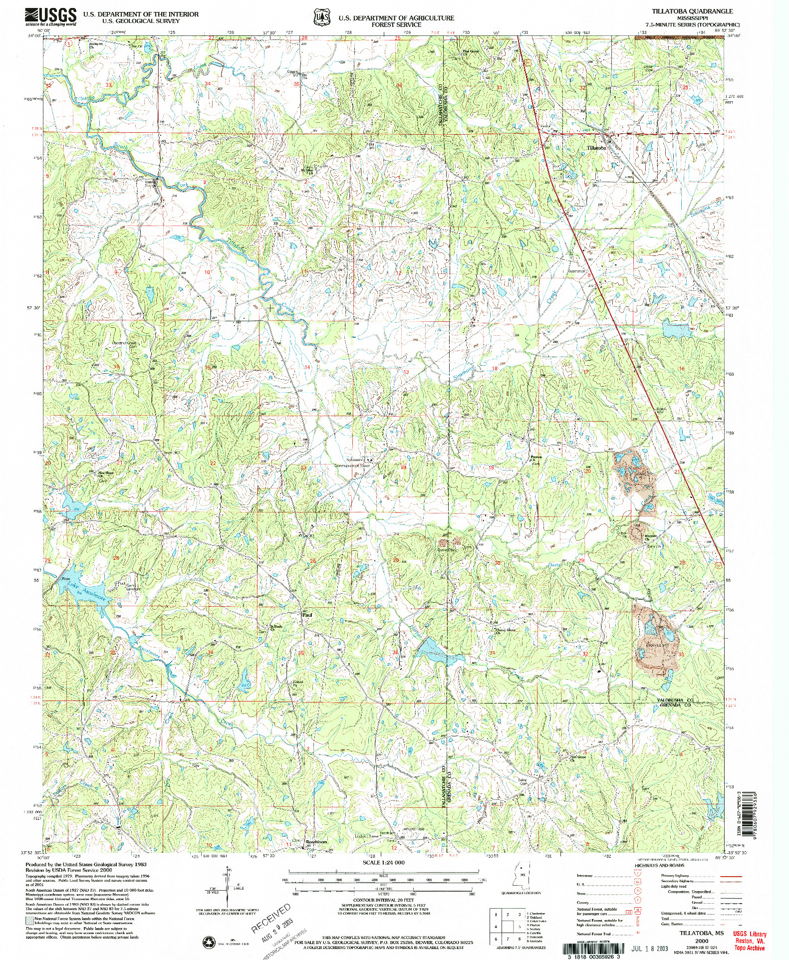 USGS 1:24000-SCALE QUADRANGLE FOR TILLATOBA, MS 2000