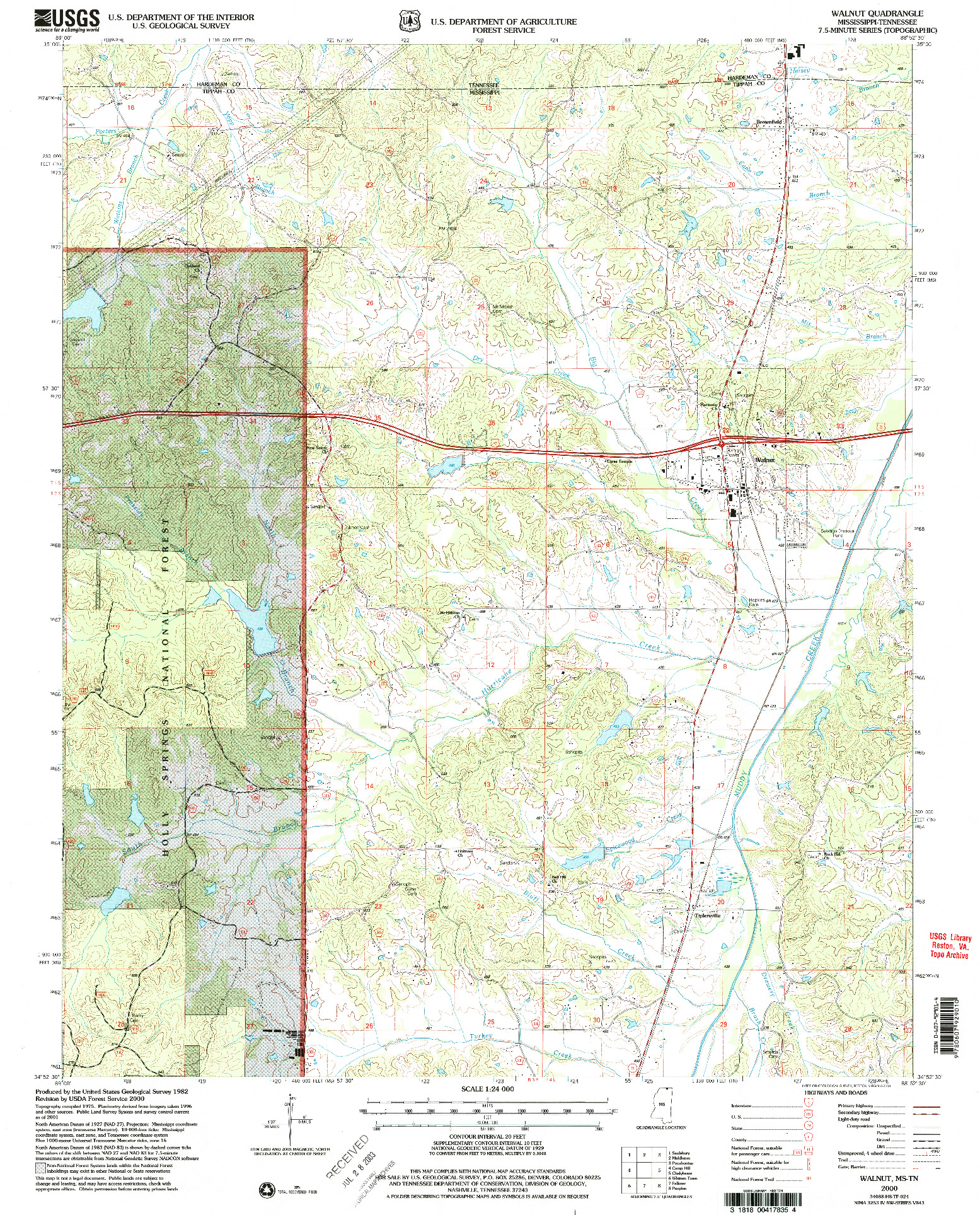 USGS 1:24000-SCALE QUADRANGLE FOR WALNUT, MS 2000