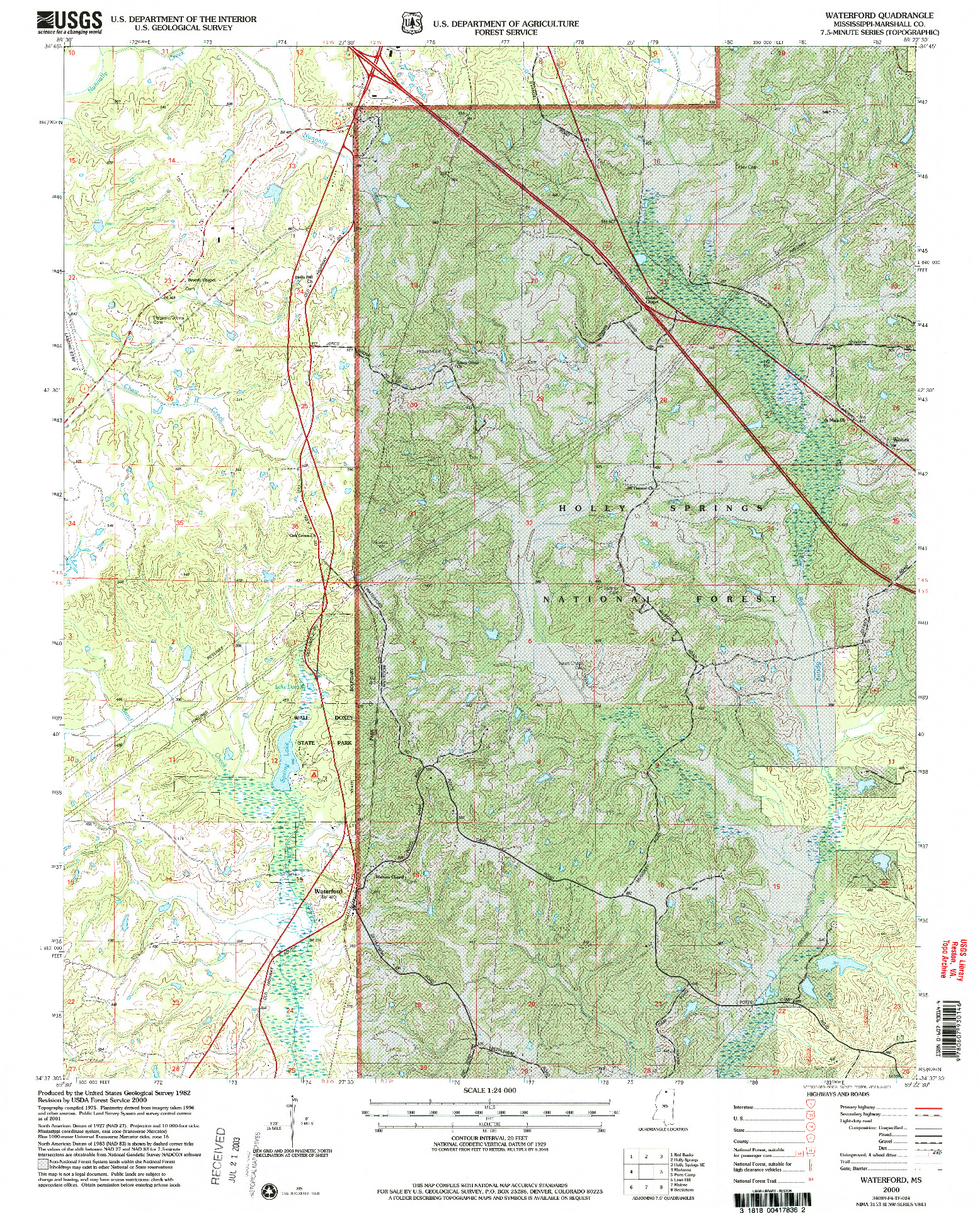 USGS 1:24000-SCALE QUADRANGLE FOR WATERFORD, MS 2000