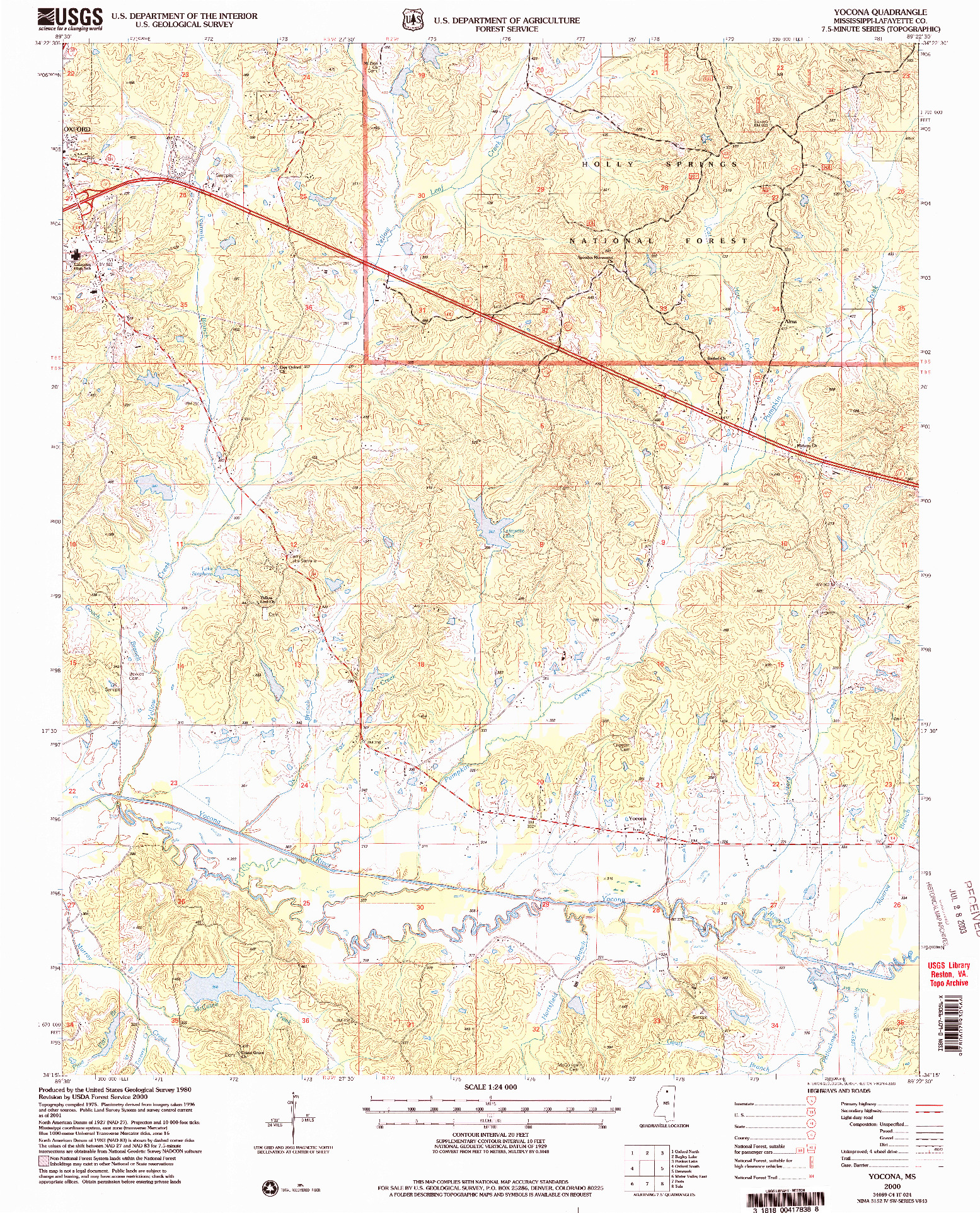 USGS 1:24000-SCALE QUADRANGLE FOR YOCONA, MS 2000
