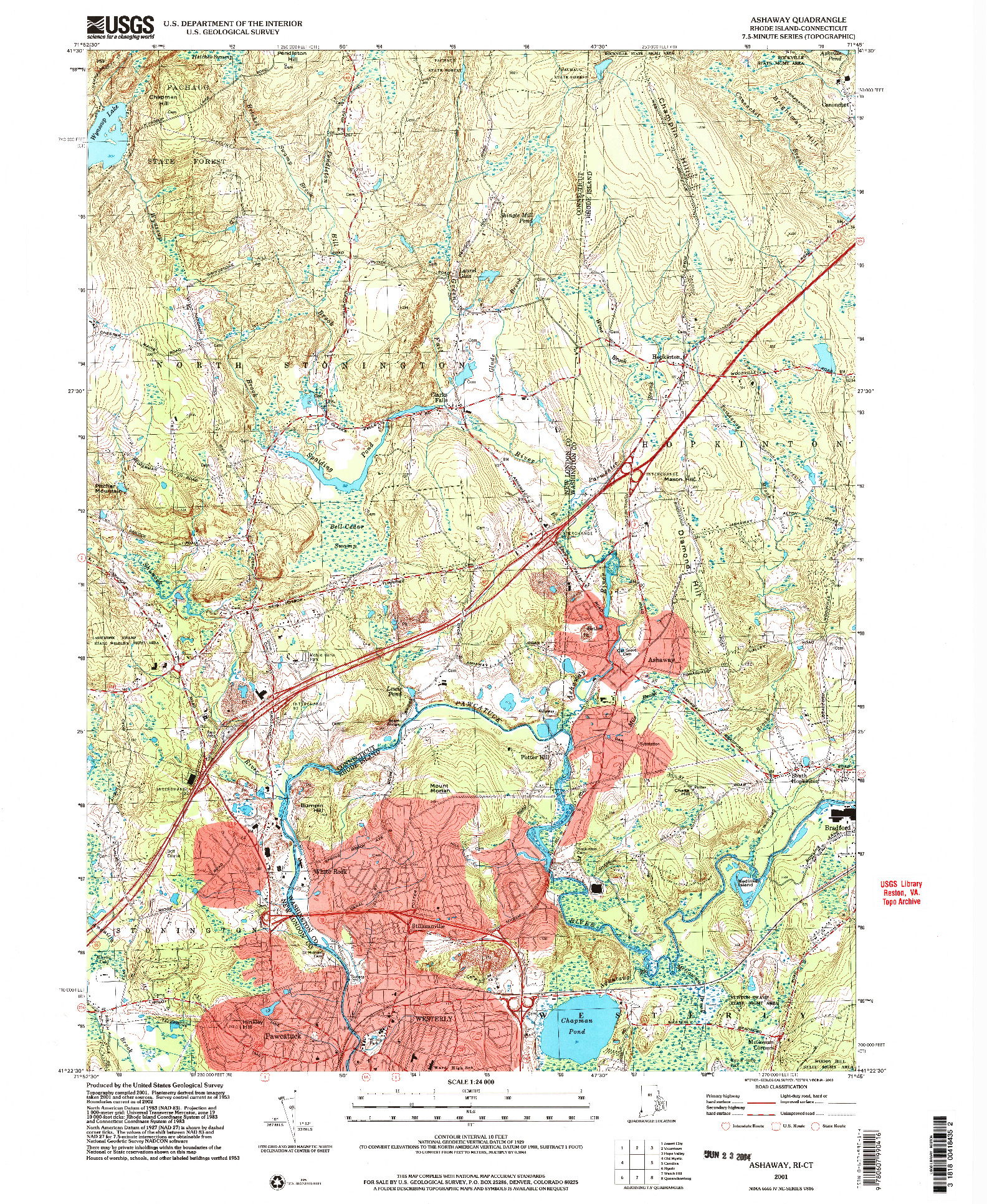 USGS 1:24000-SCALE QUADRANGLE FOR ASHAWAY, RI 2001