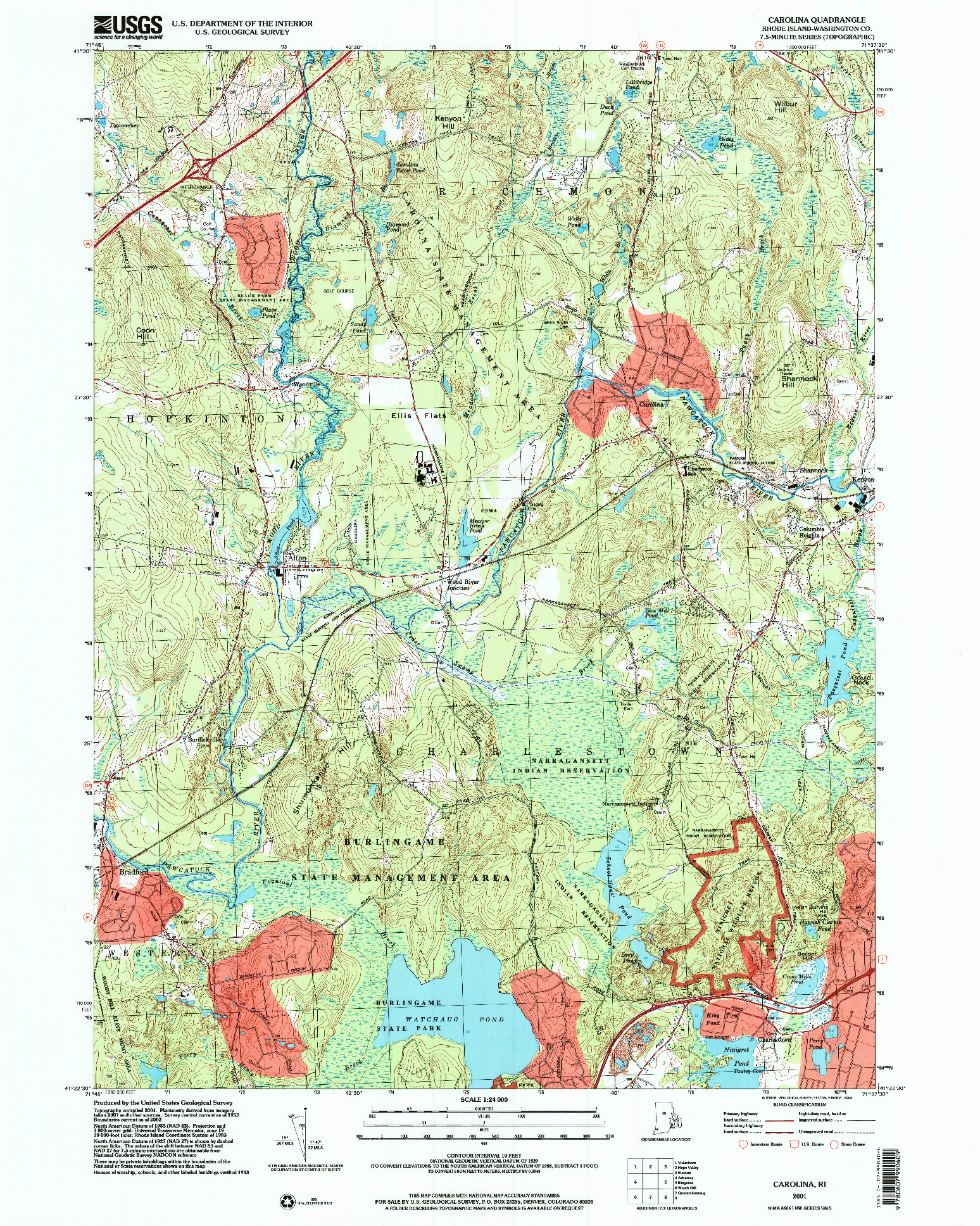 USGS 1:24000-SCALE QUADRANGLE FOR CAROLINA, RI 2001