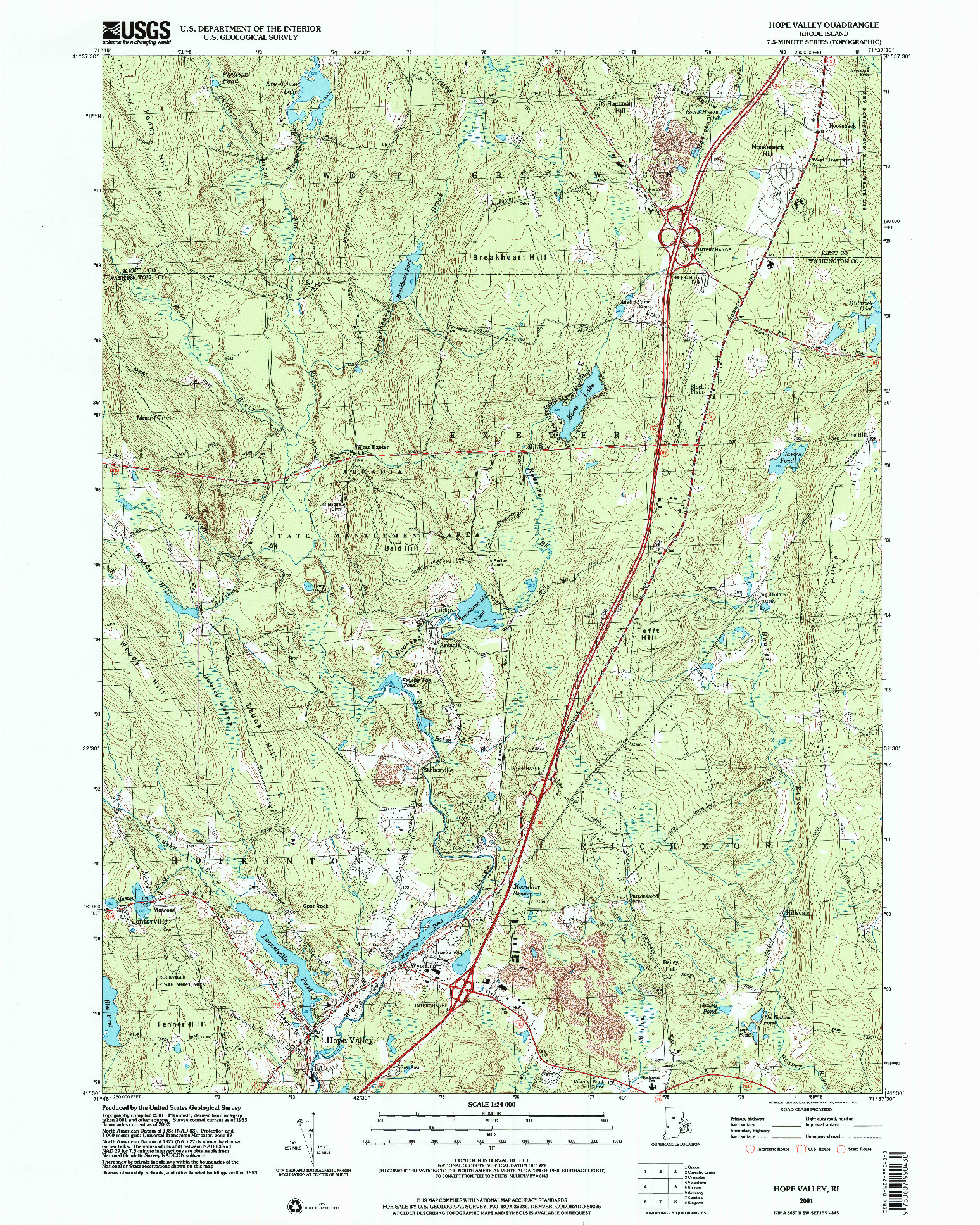 USGS 1:24000-SCALE QUADRANGLE FOR HOPE VALLEY, RI 2001