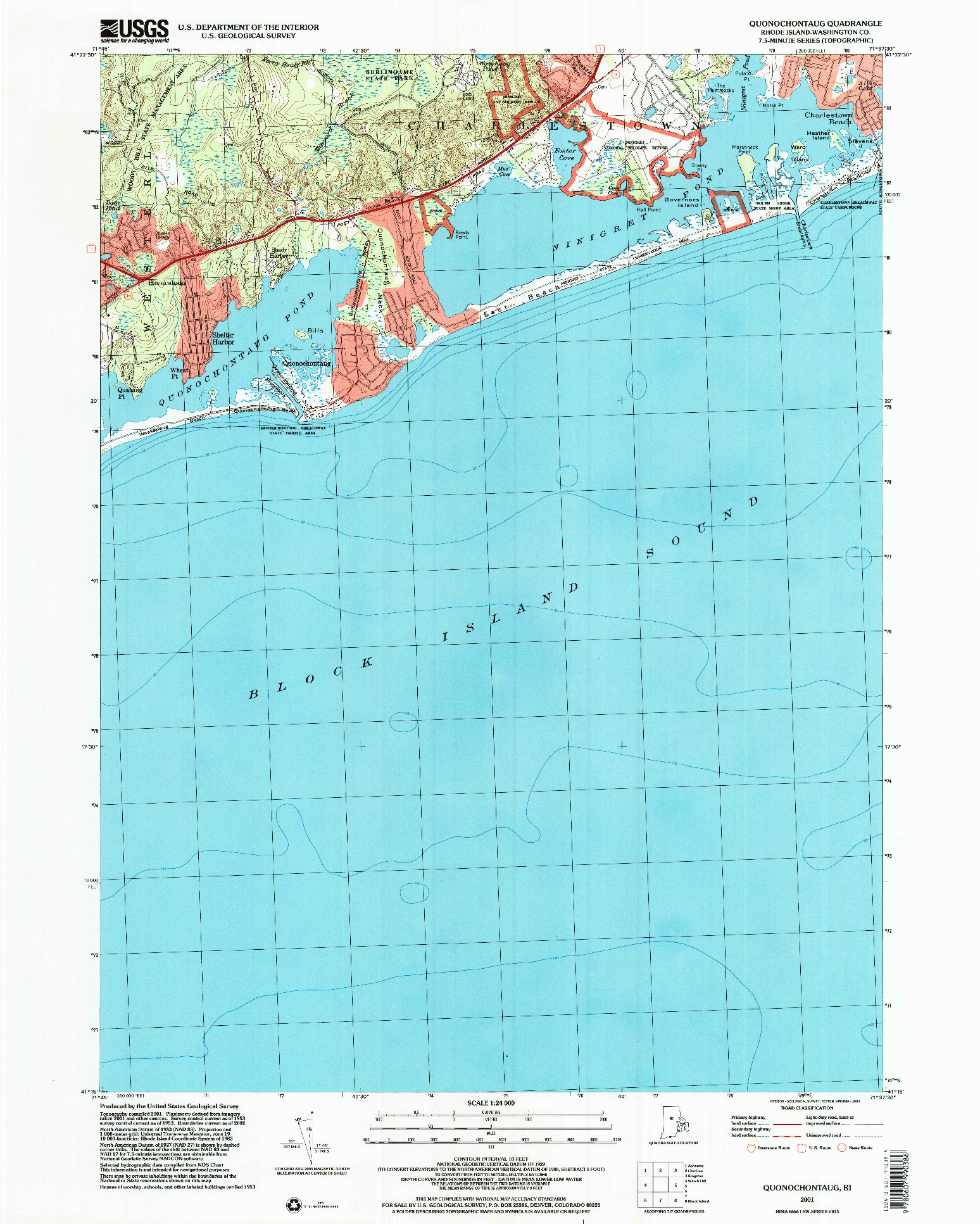 USGS 1:24000-SCALE QUADRANGLE FOR QUONOCHONTAUG, RI 2001