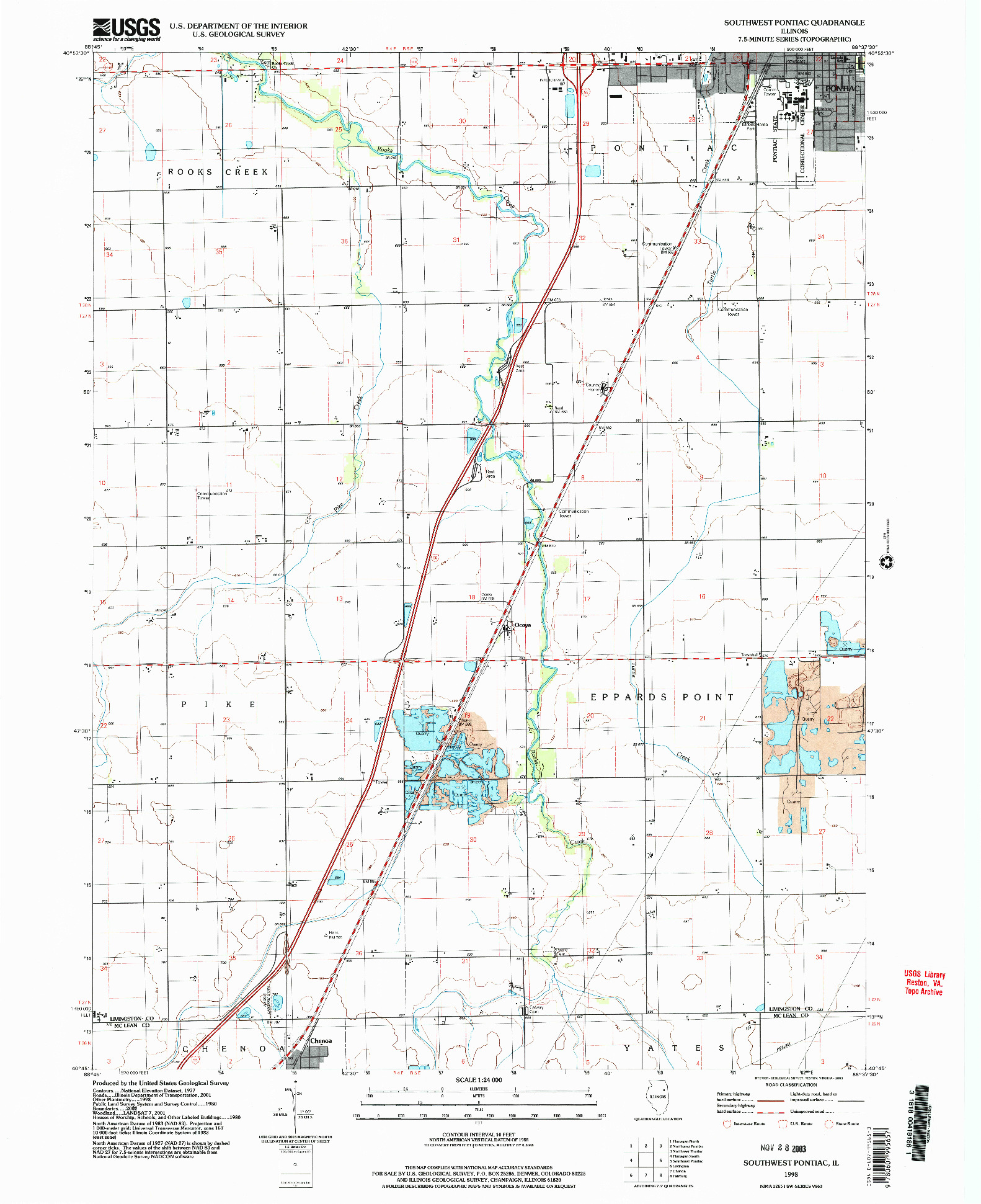 USGS 1:24000-SCALE QUADRANGLE FOR SOUTHWEST PONTIAC, IL 1998