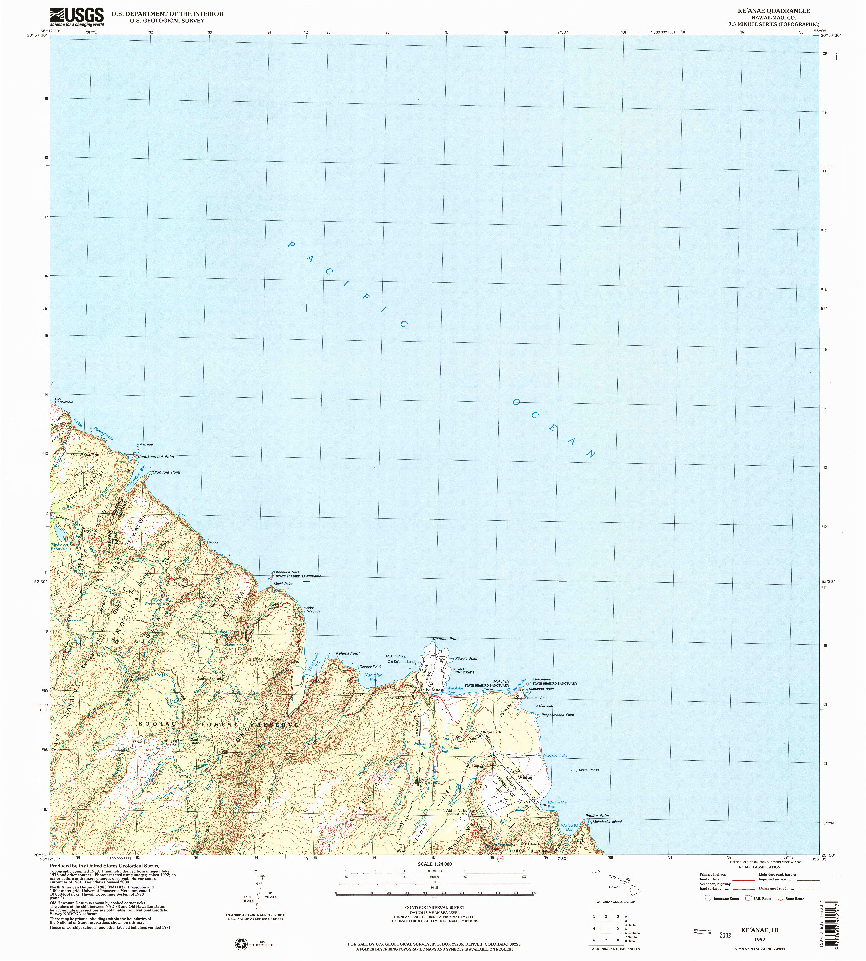 USGS 1:24000-SCALE QUADRANGLE FOR KEANAE, HI 1992