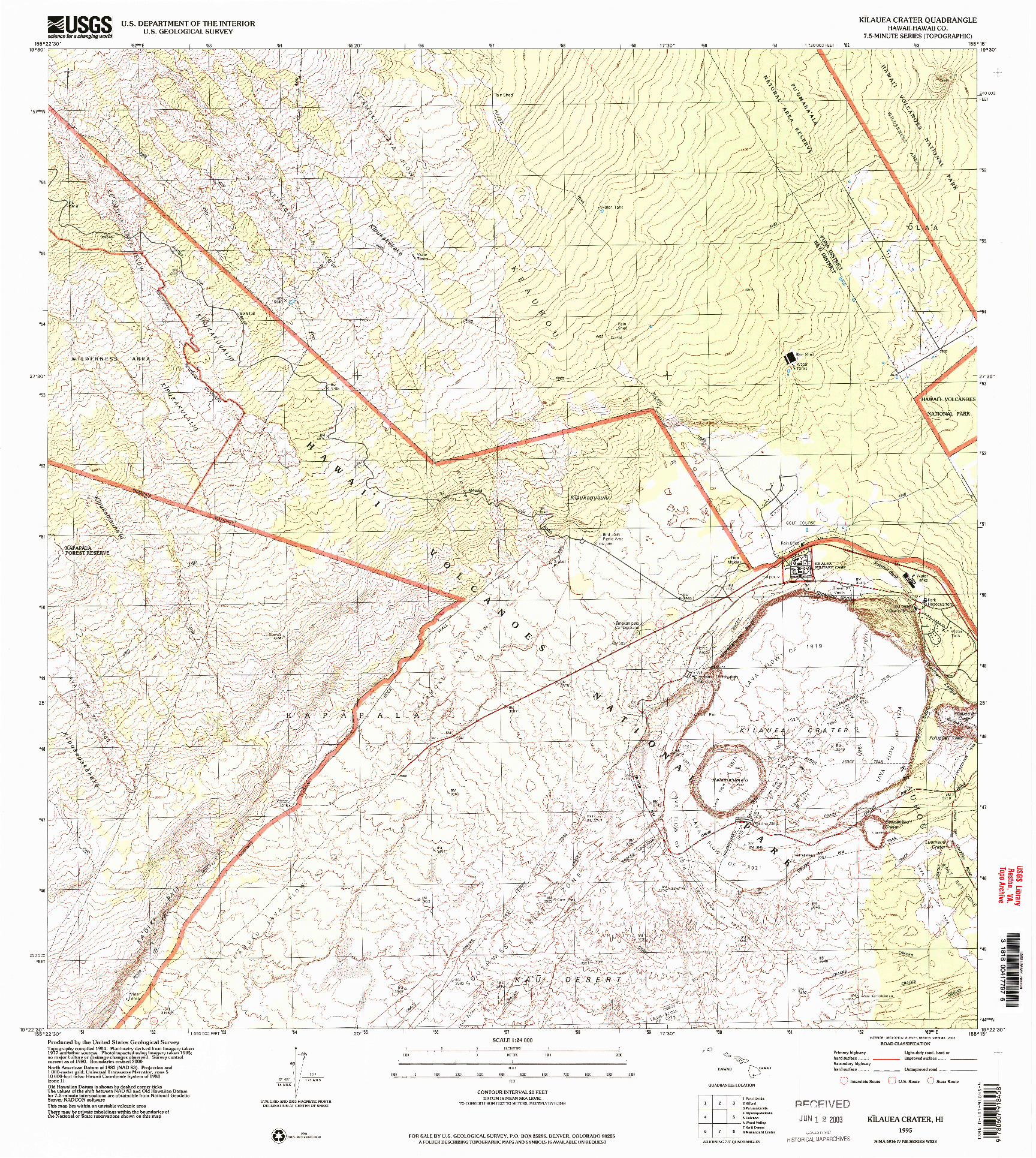 USGS 1:24000-SCALE QUADRANGLE FOR KILAUEA CRATER, HI 1995