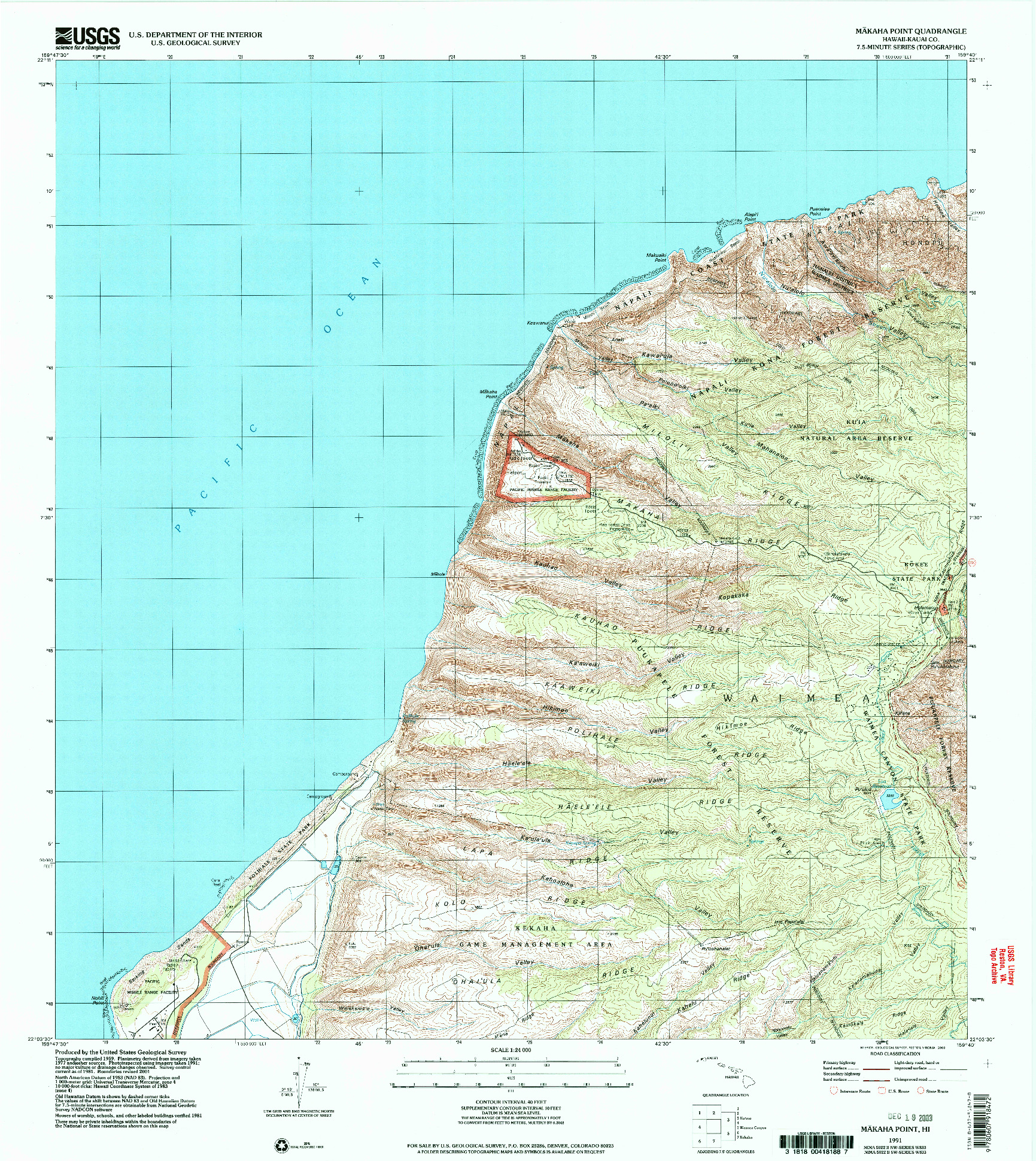 USGS 1:24000-SCALE QUADRANGLE FOR MAKAHA POINT, HI 1991
