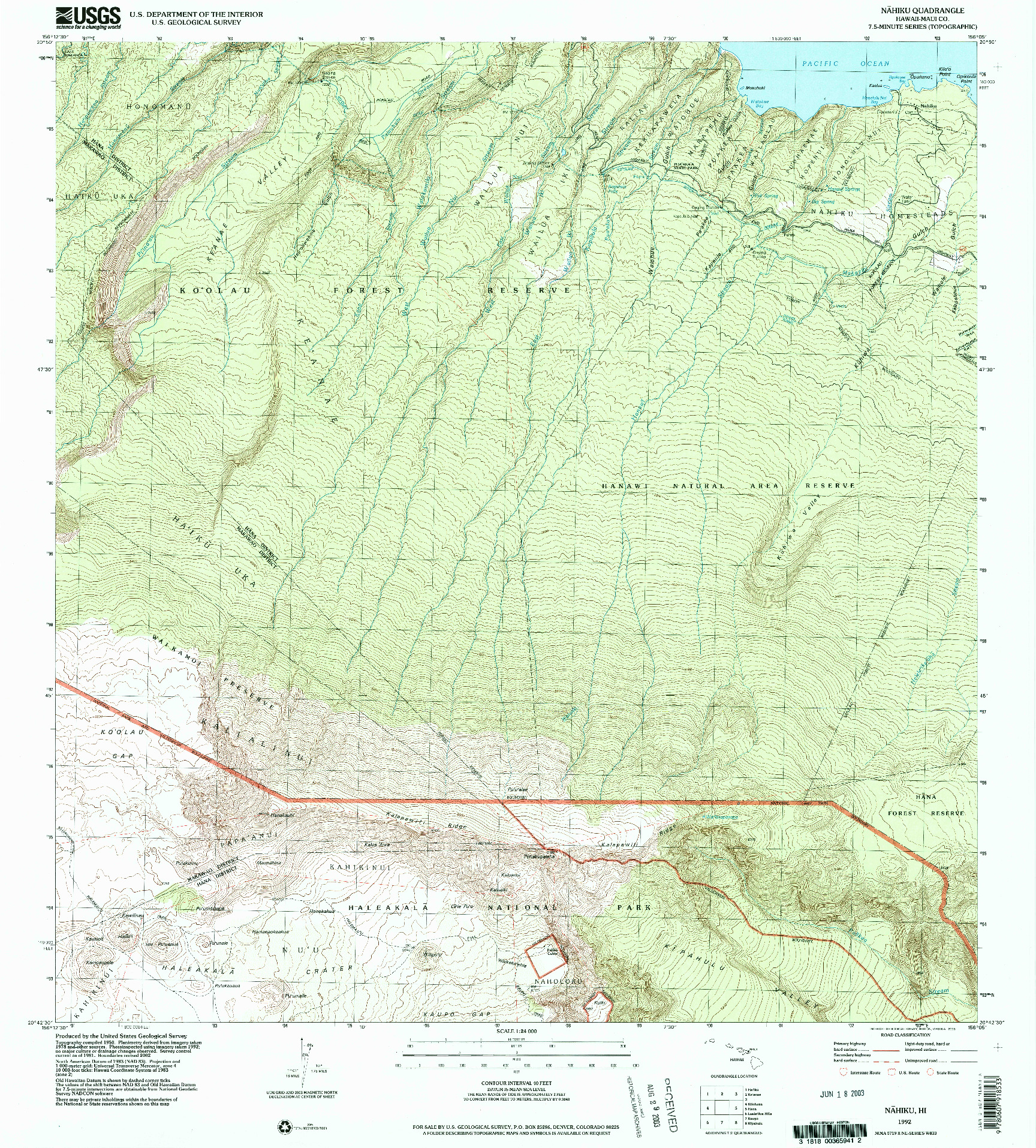 USGS 1:24000-SCALE QUADRANGLE FOR NAHIKU, HI 1992