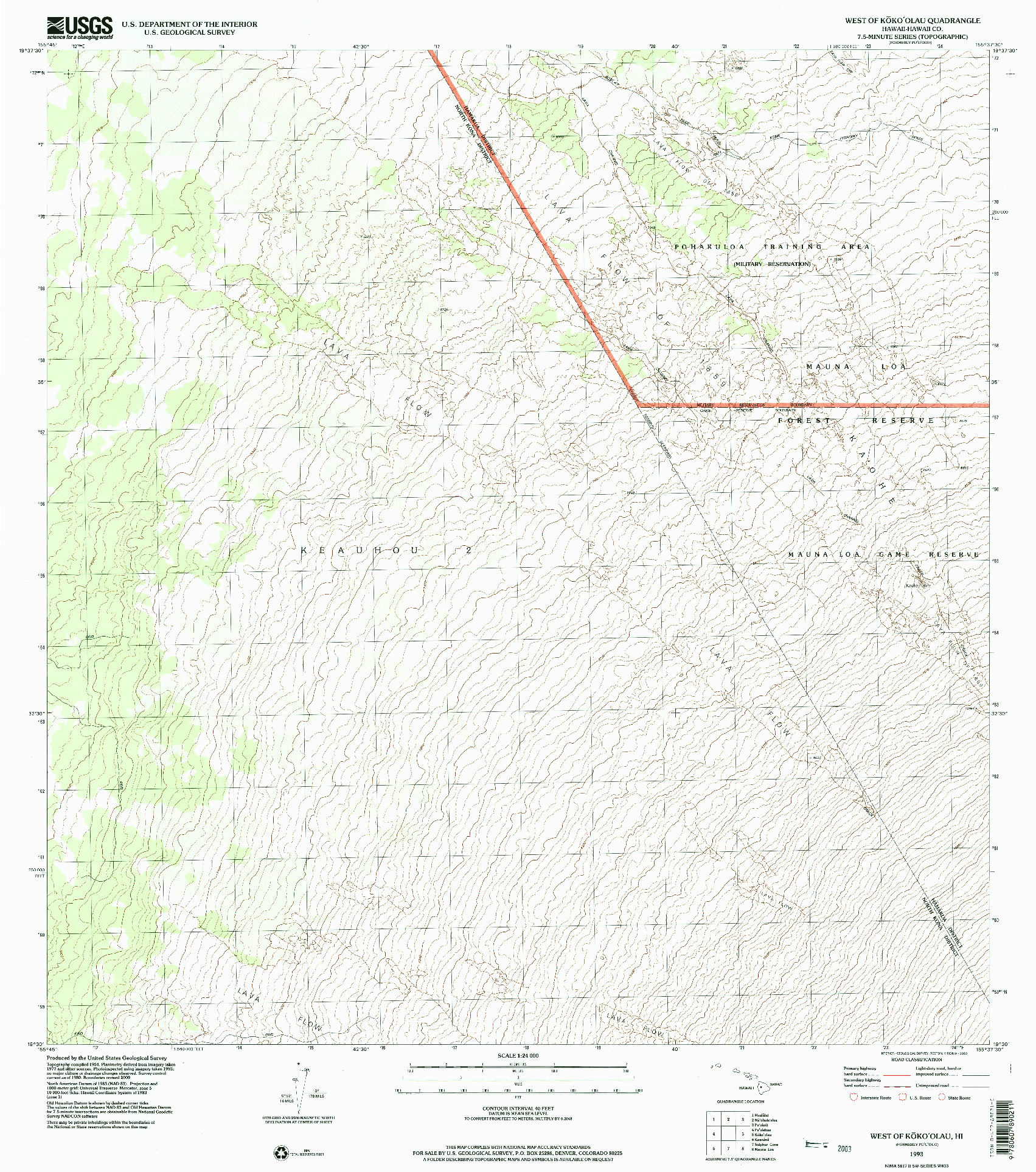 USGS 1:24000-SCALE QUADRANGLE FOR WEST OF KOKOOLAU, HI 1993