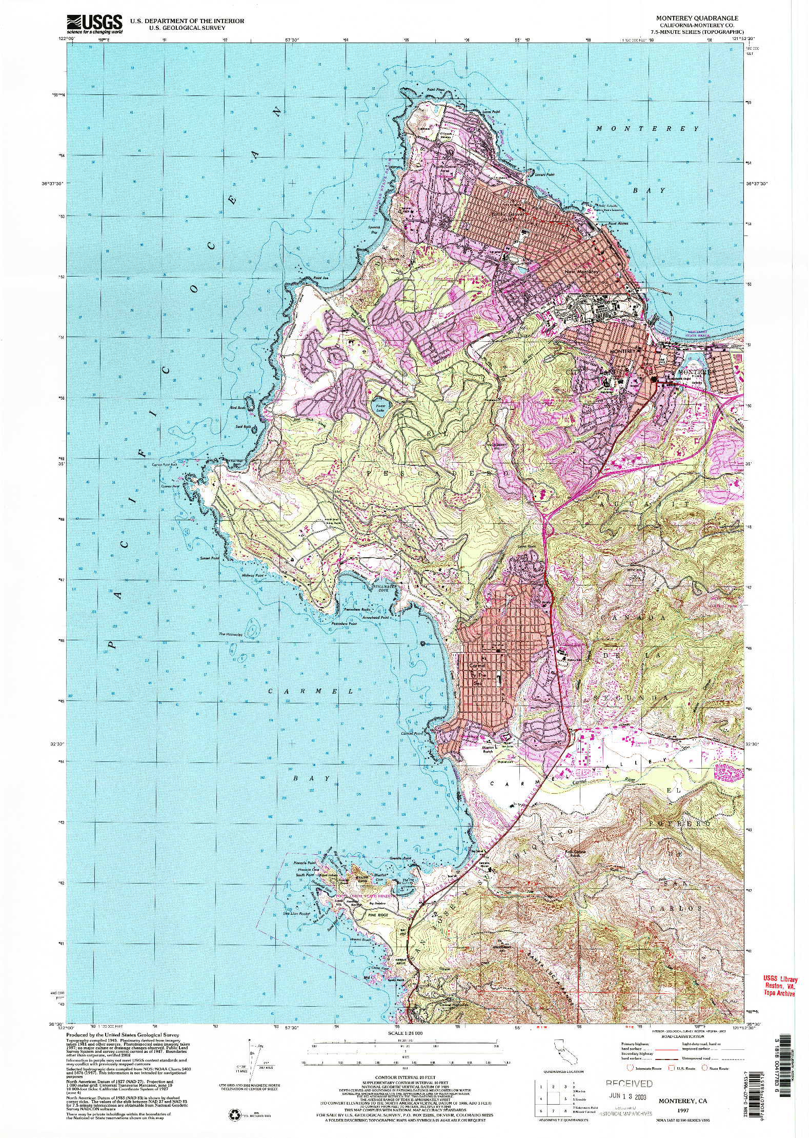 USGS 1:24000-SCALE QUADRANGLE FOR MONTEREY, CA 1997