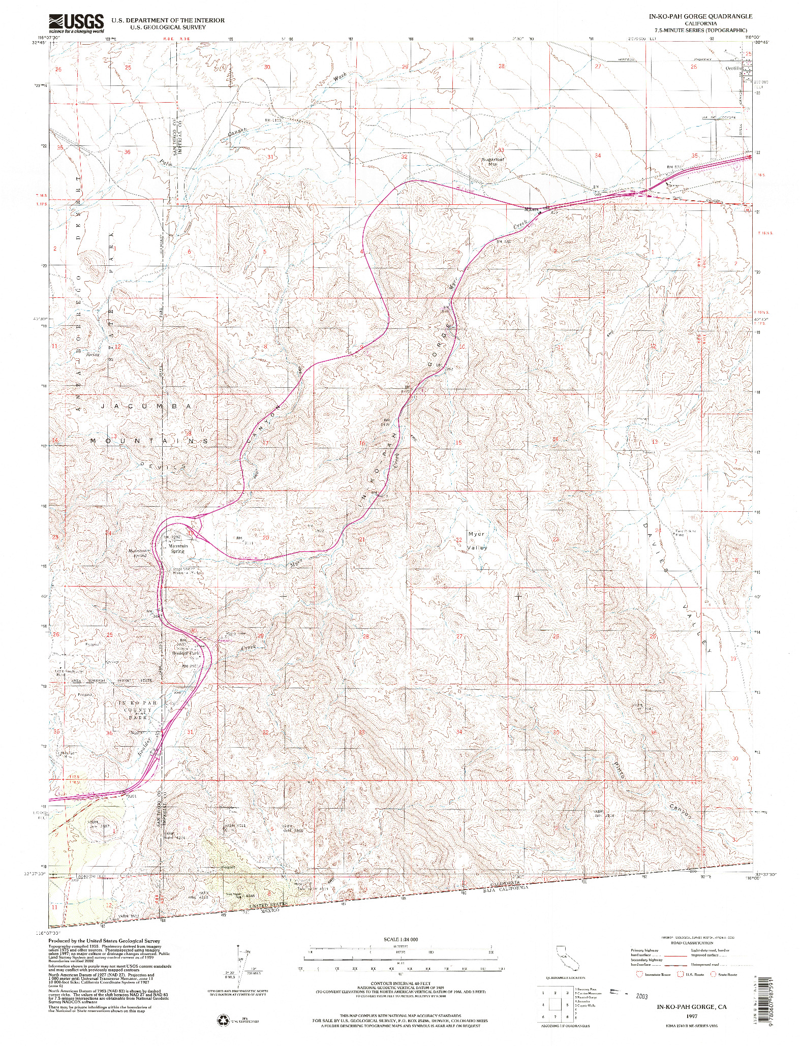 USGS 1:24000-SCALE QUADRANGLE FOR IN-KO-PAH GORGE, CA 1997