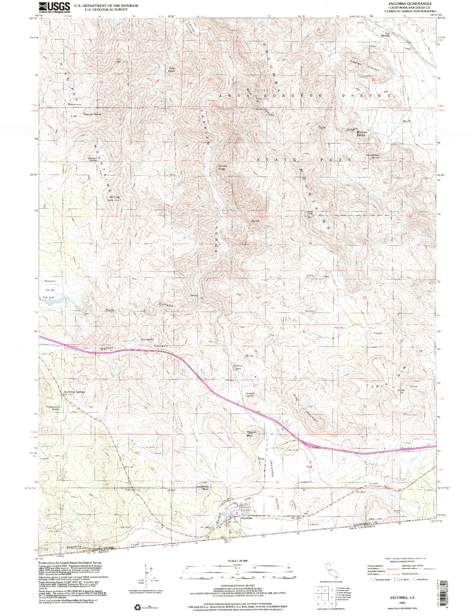 USGS 1:24000-SCALE QUADRANGLE FOR JACUMBA, CA 1997