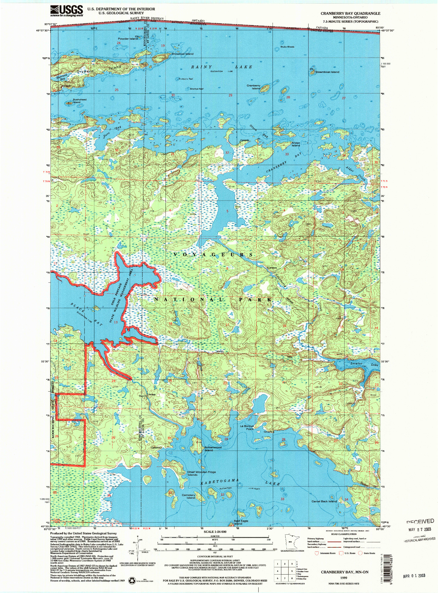 USGS 1:24000-SCALE QUADRANGLE FOR CRANBERRY BAY, MN 1999
