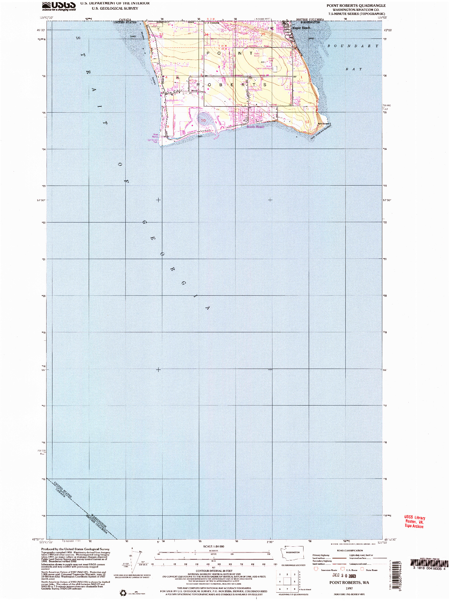 USGS 1:24000-SCALE QUADRANGLE FOR POINT ROBERTS, WA 1997