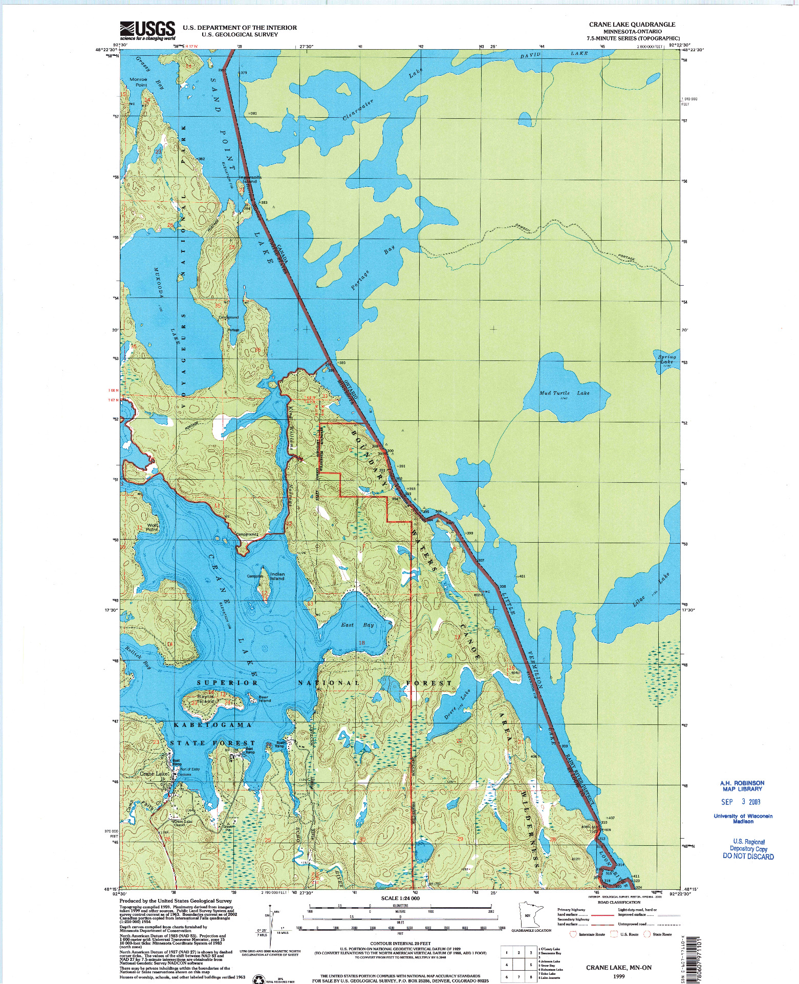 USGS 1:24000-SCALE QUADRANGLE FOR CRANE LAKE, MN 1999
