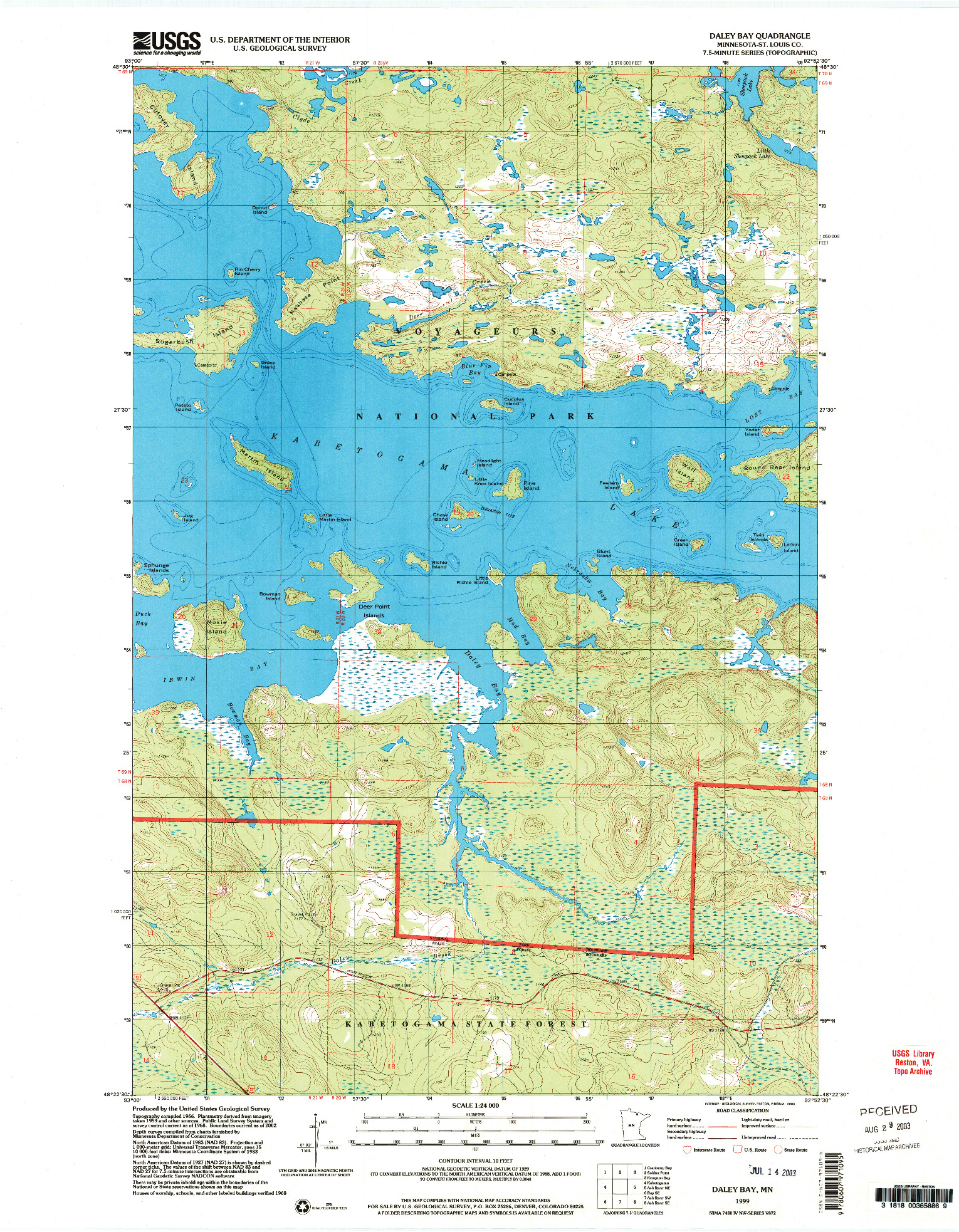 USGS 1:24000-SCALE QUADRANGLE FOR DALEY BAY, MN 1999