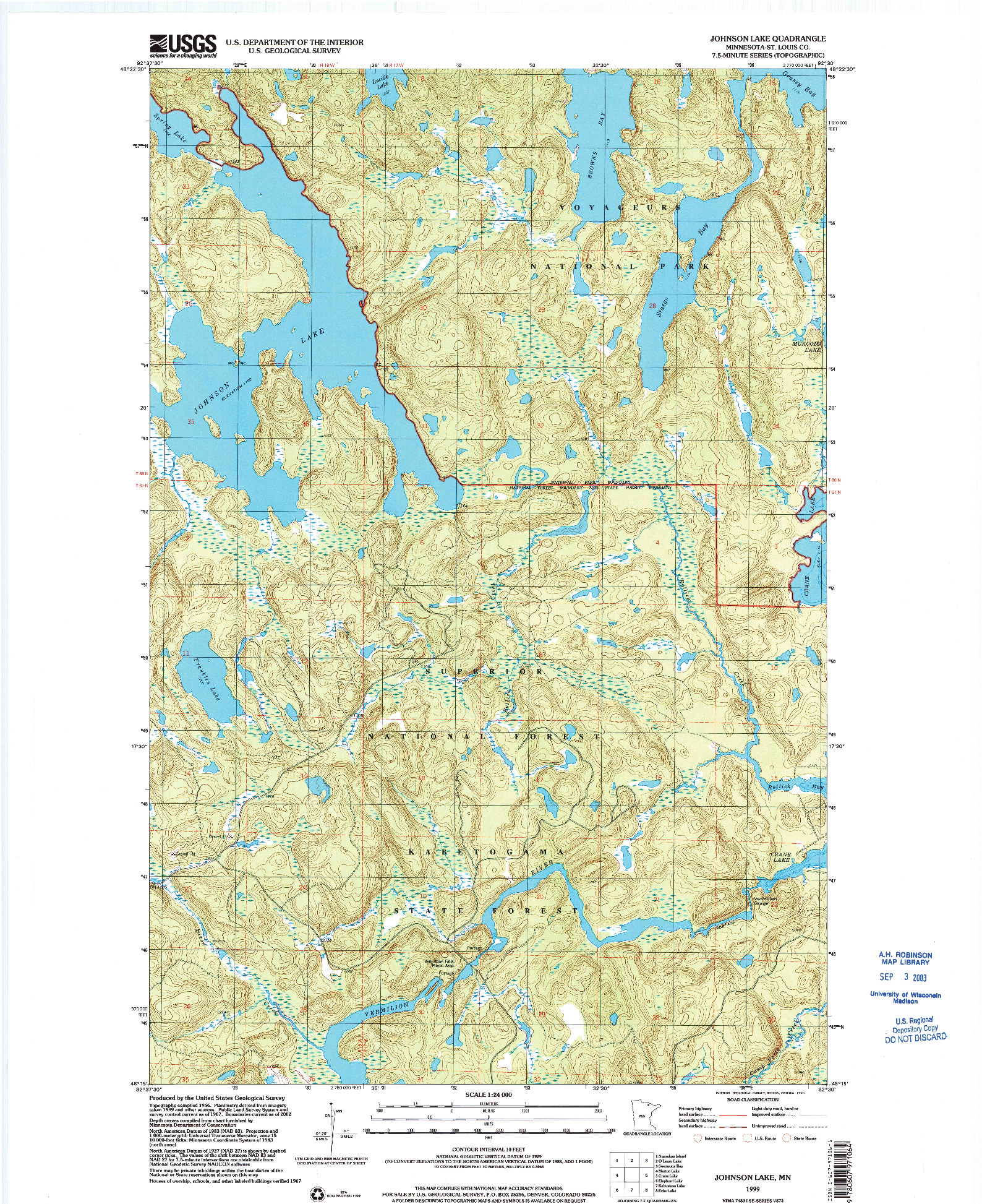 USGS 1:24000-SCALE QUADRANGLE FOR JOHNSON LAKE, MN 1999