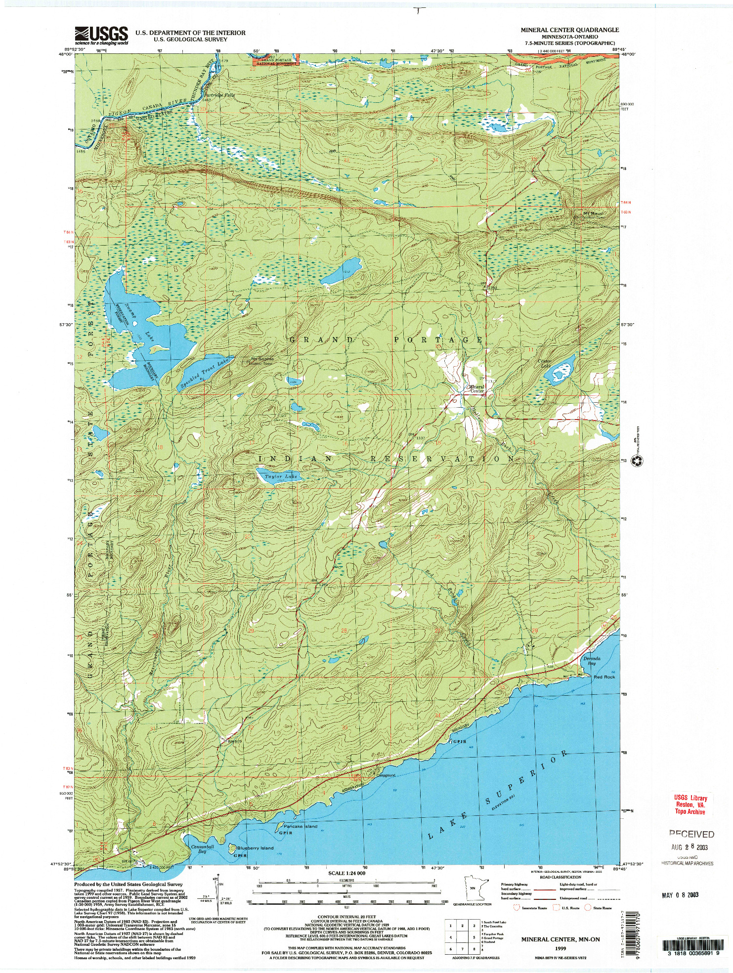 USGS 1:24000-SCALE QUADRANGLE FOR MINERAL CENTER, MN 1999