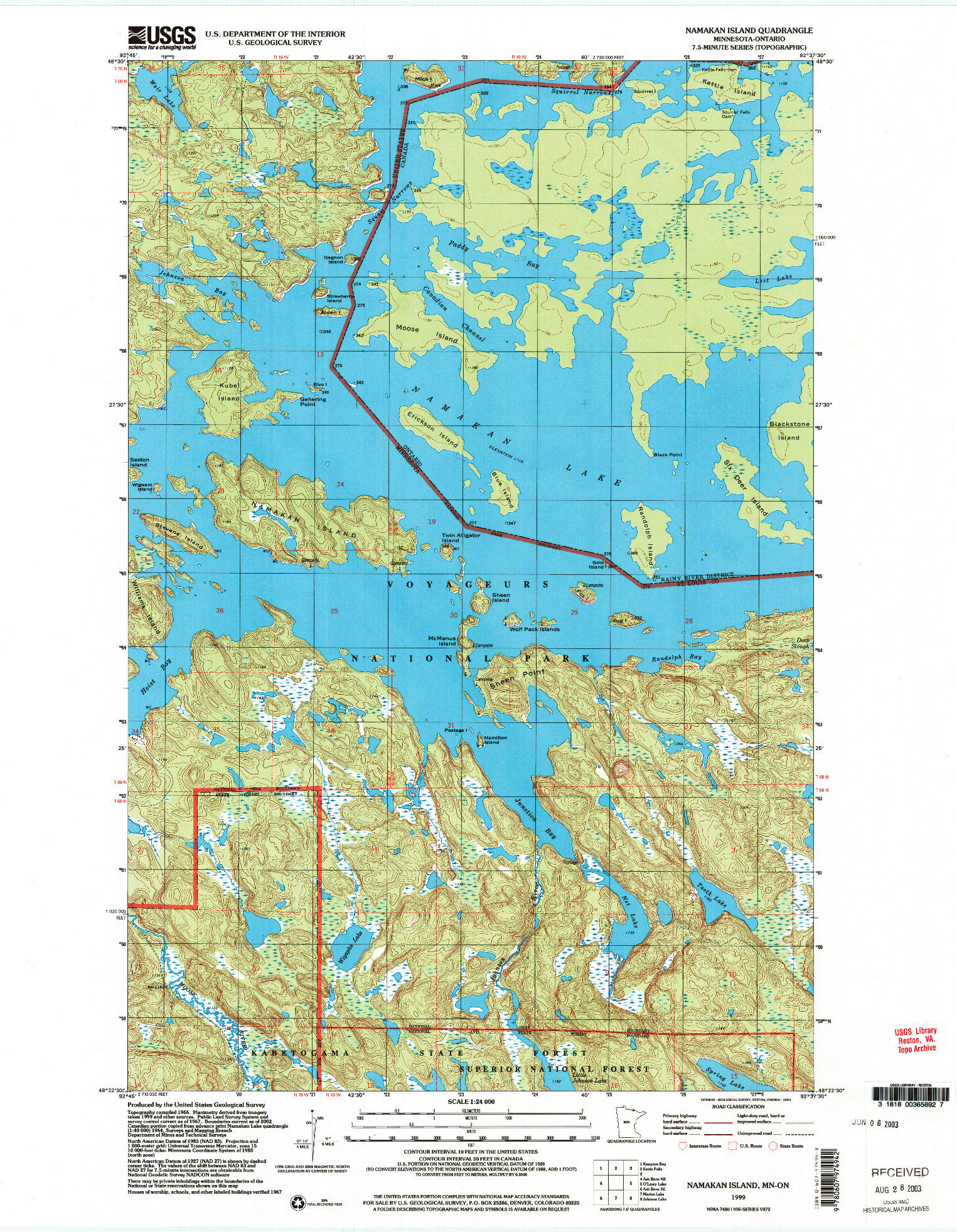 USGS 1:24000-SCALE QUADRANGLE FOR NAMAKAN ISLAND, MN 1999