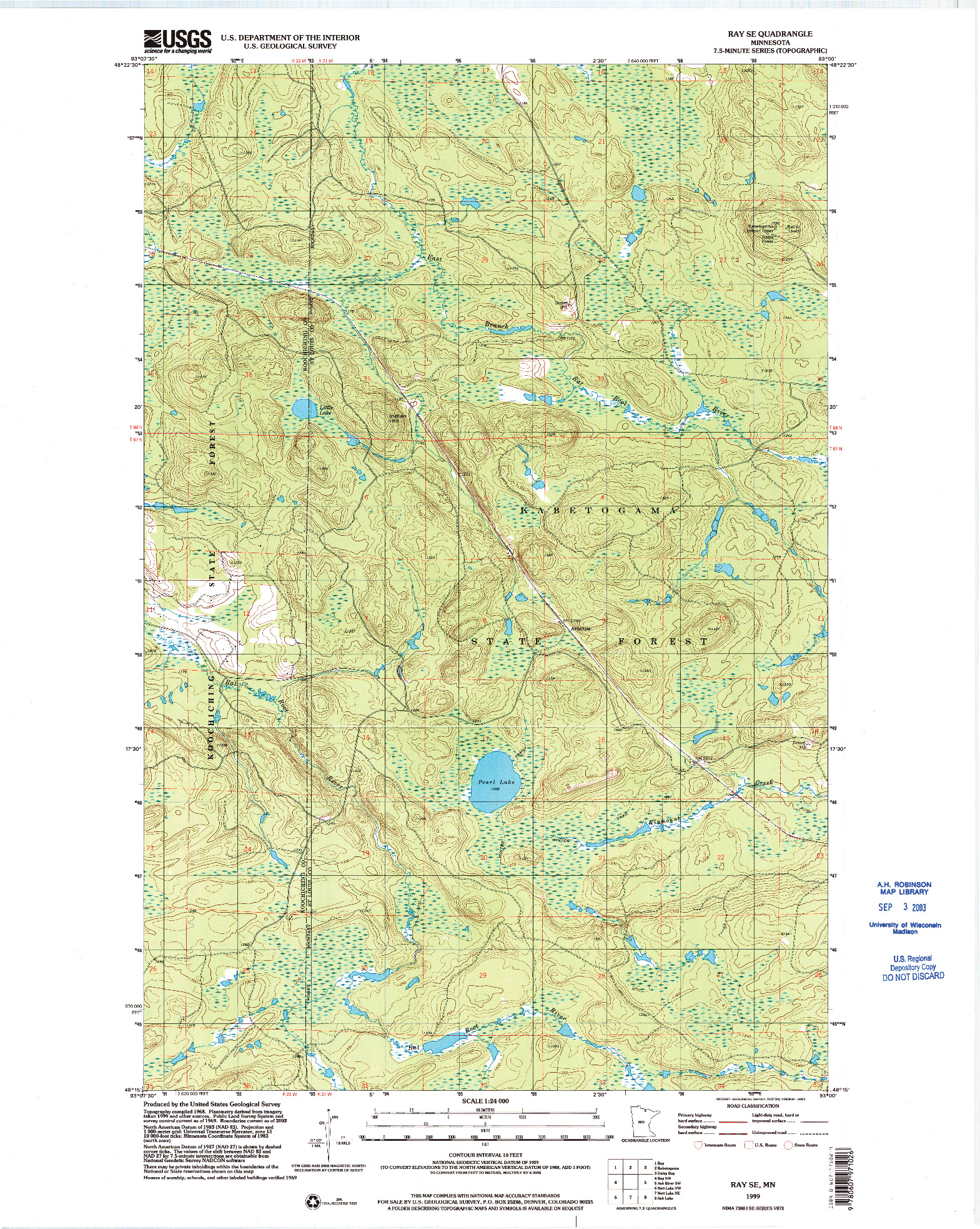 USGS 1:24000-SCALE QUADRANGLE FOR RAY SE, MN 1999