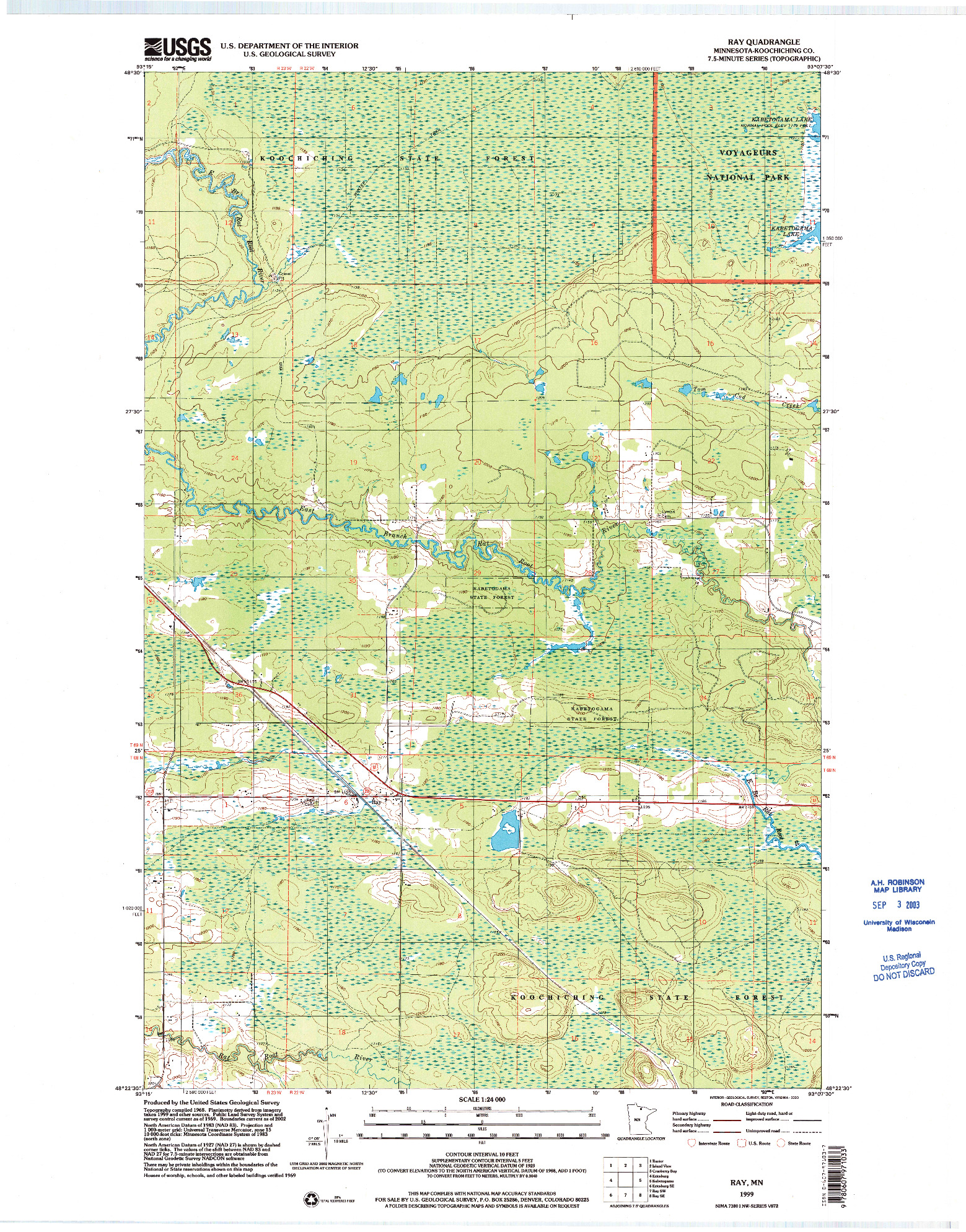 USGS 1:24000-SCALE QUADRANGLE FOR RAY, MN 1999