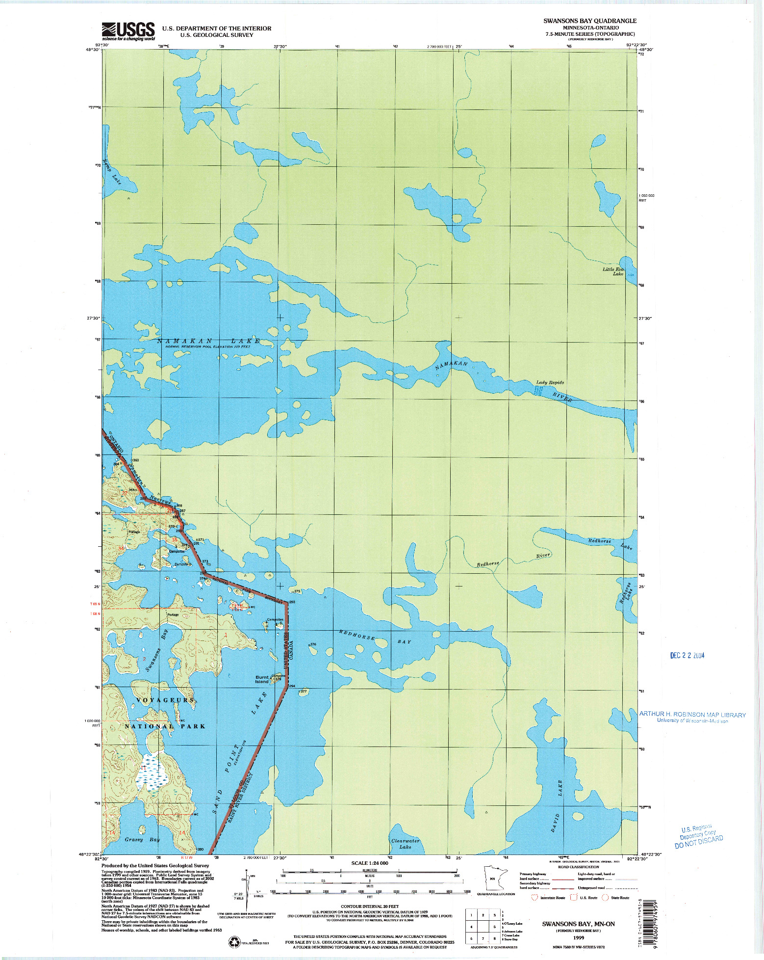 USGS 1:24000-SCALE QUADRANGLE FOR SWANSONS BAY, MN 1999