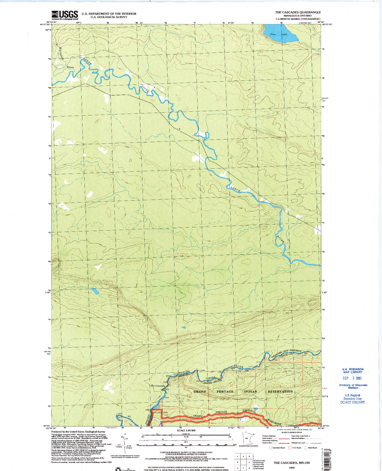 USGS 1:24000-SCALE QUADRANGLE FOR THE CASCADES, MN 1999