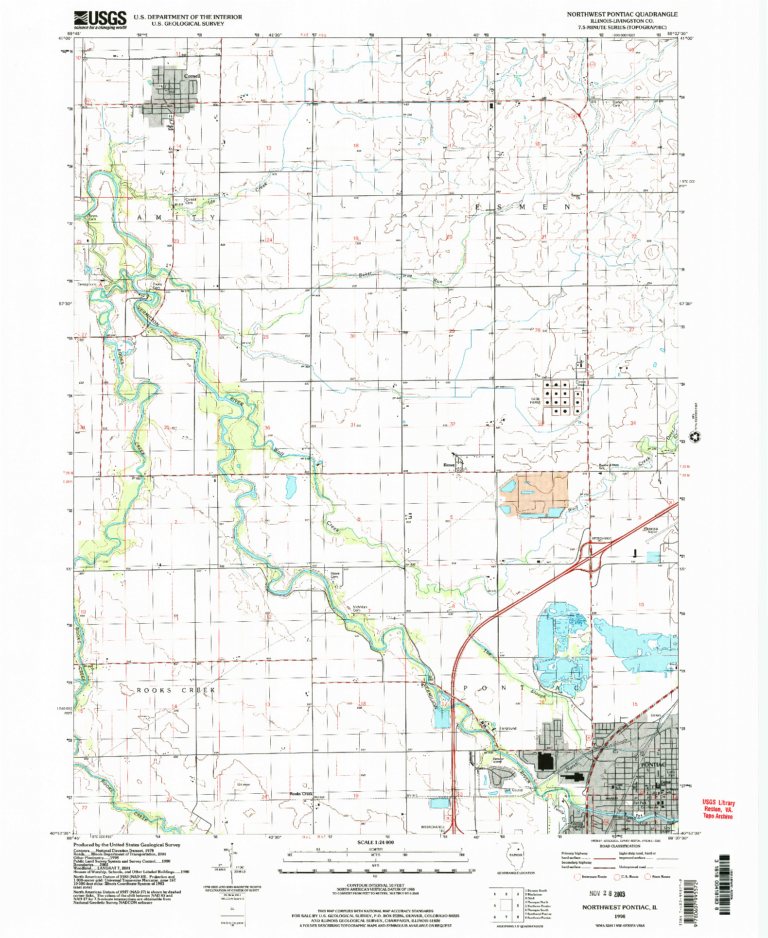 USGS 1:24000-SCALE QUADRANGLE FOR NORTHWEST PONTIAC, IL 1998
