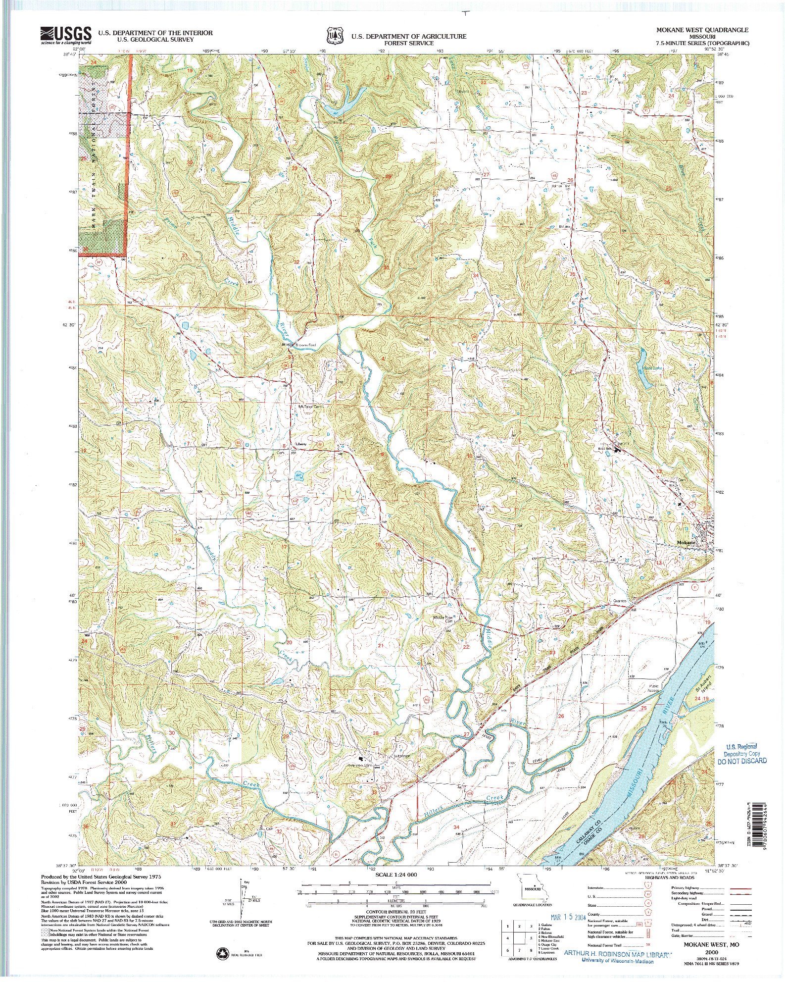 USGS 1:24000-SCALE QUADRANGLE FOR MOKANE EAST, MO 2000