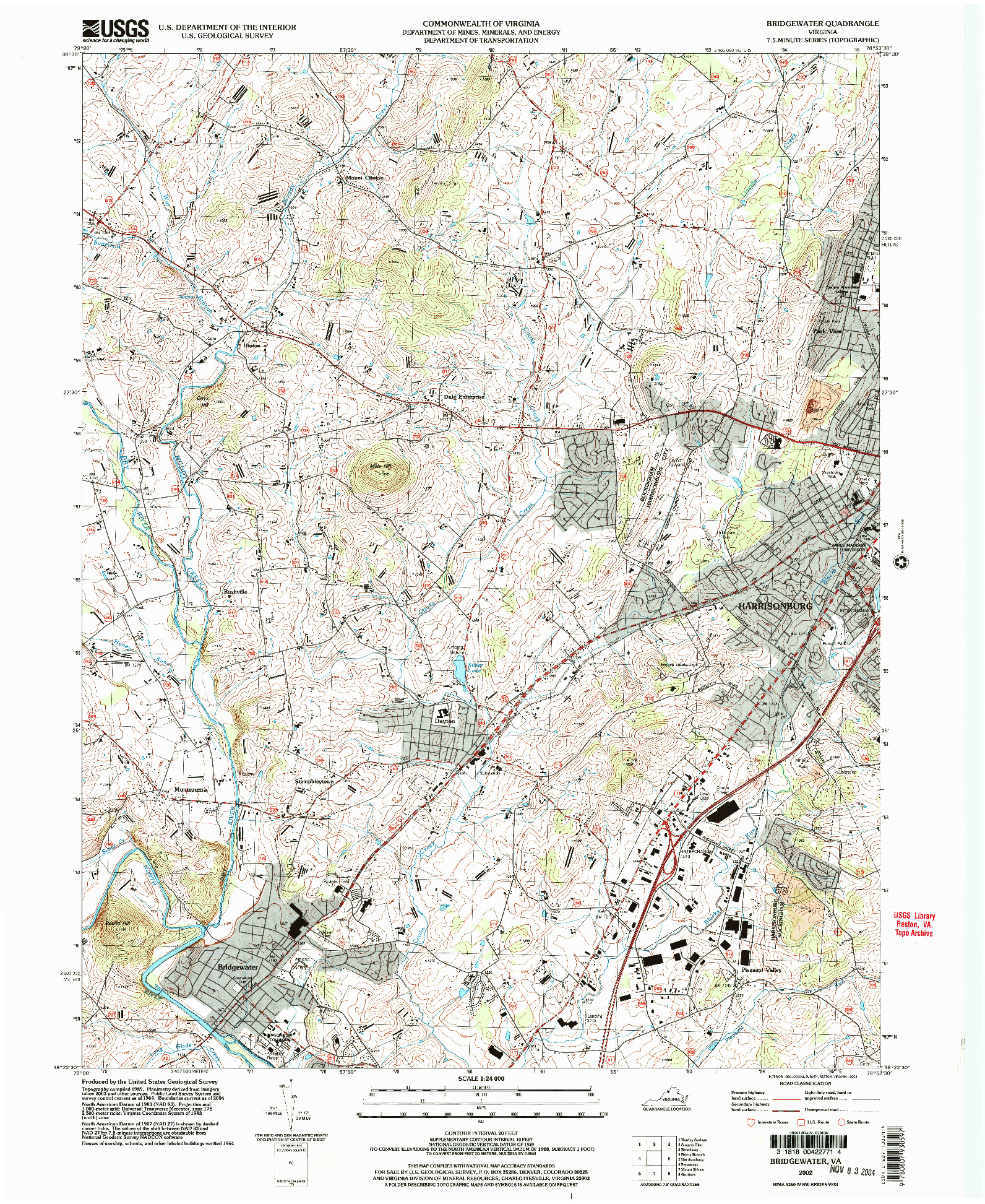 USGS 1:24000-SCALE QUADRANGLE FOR BRIDGEWATER, VA 2002
