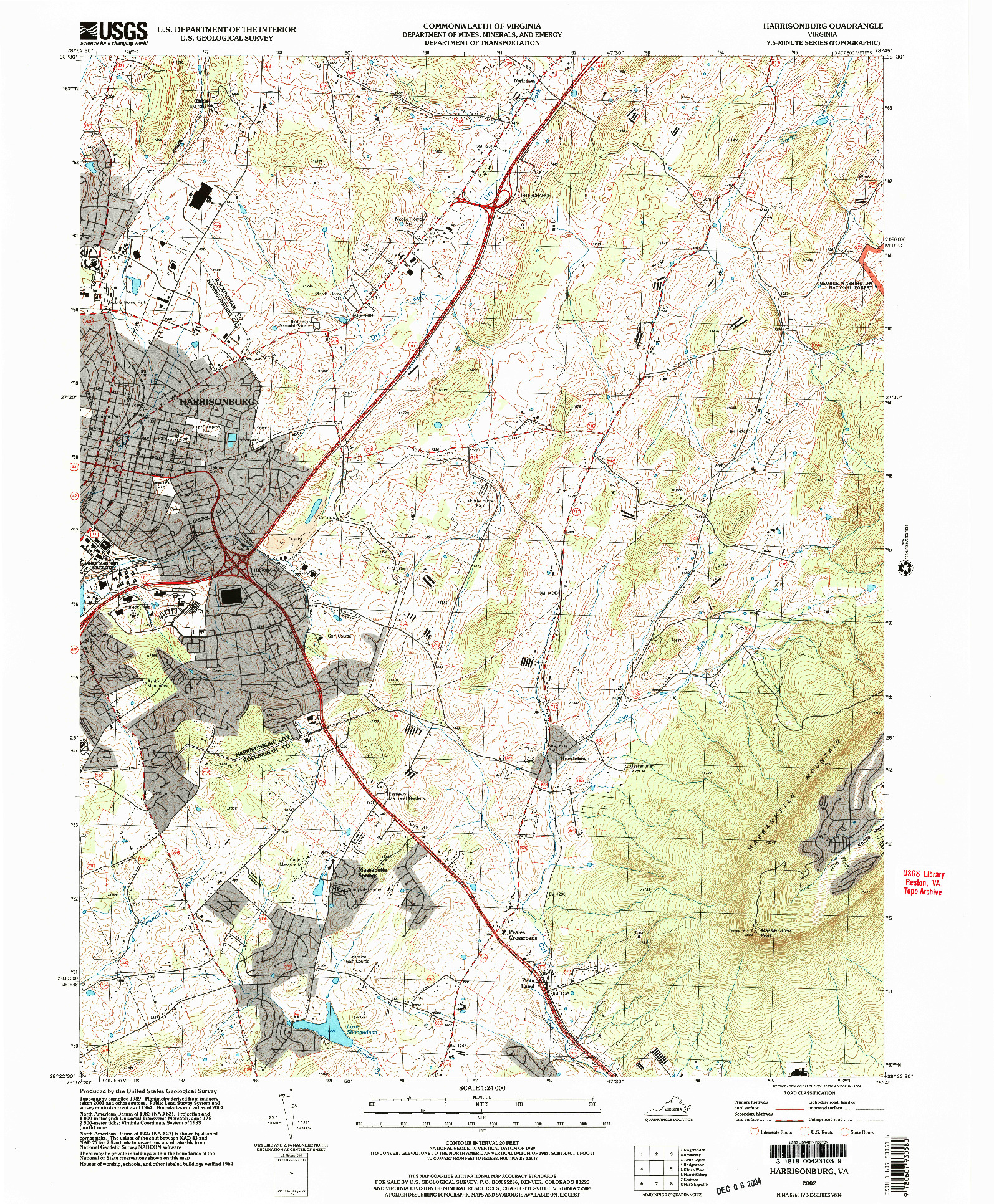 USGS 1:24000-SCALE QUADRANGLE FOR HARRISONBURG, VA 2002