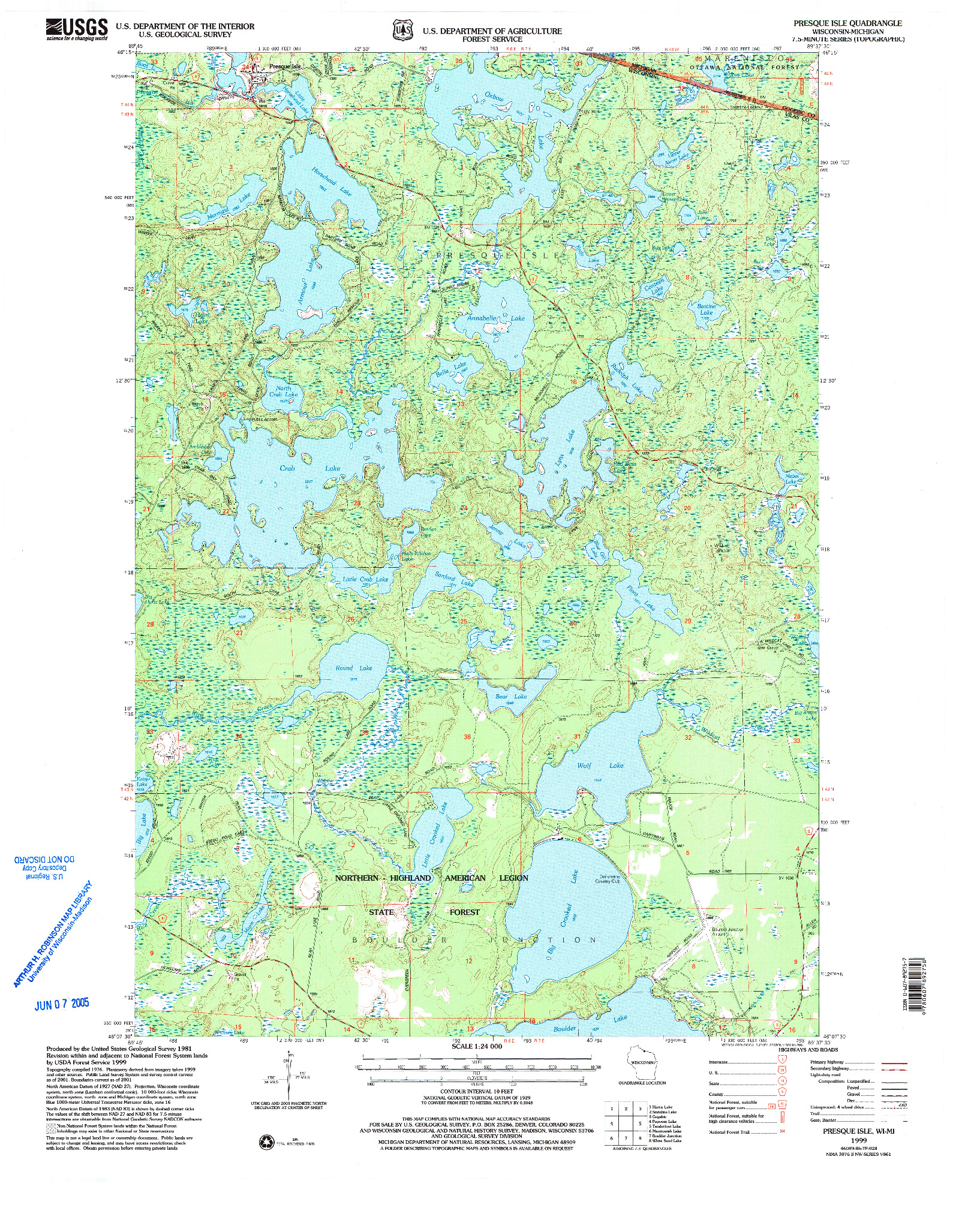 USGS 1:24000-SCALE QUADRANGLE FOR PRESQUE ISLE, WI 1999